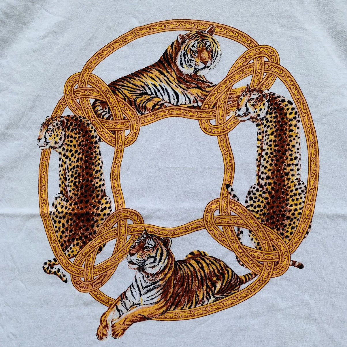 Salvatore Ferragamo × Vintage Vintage SALVATORE FERRAGAMO ITALY TIGER DESIGN T-shirt Size US S / EU 44-46 / 1 - 5 Thumbnail
