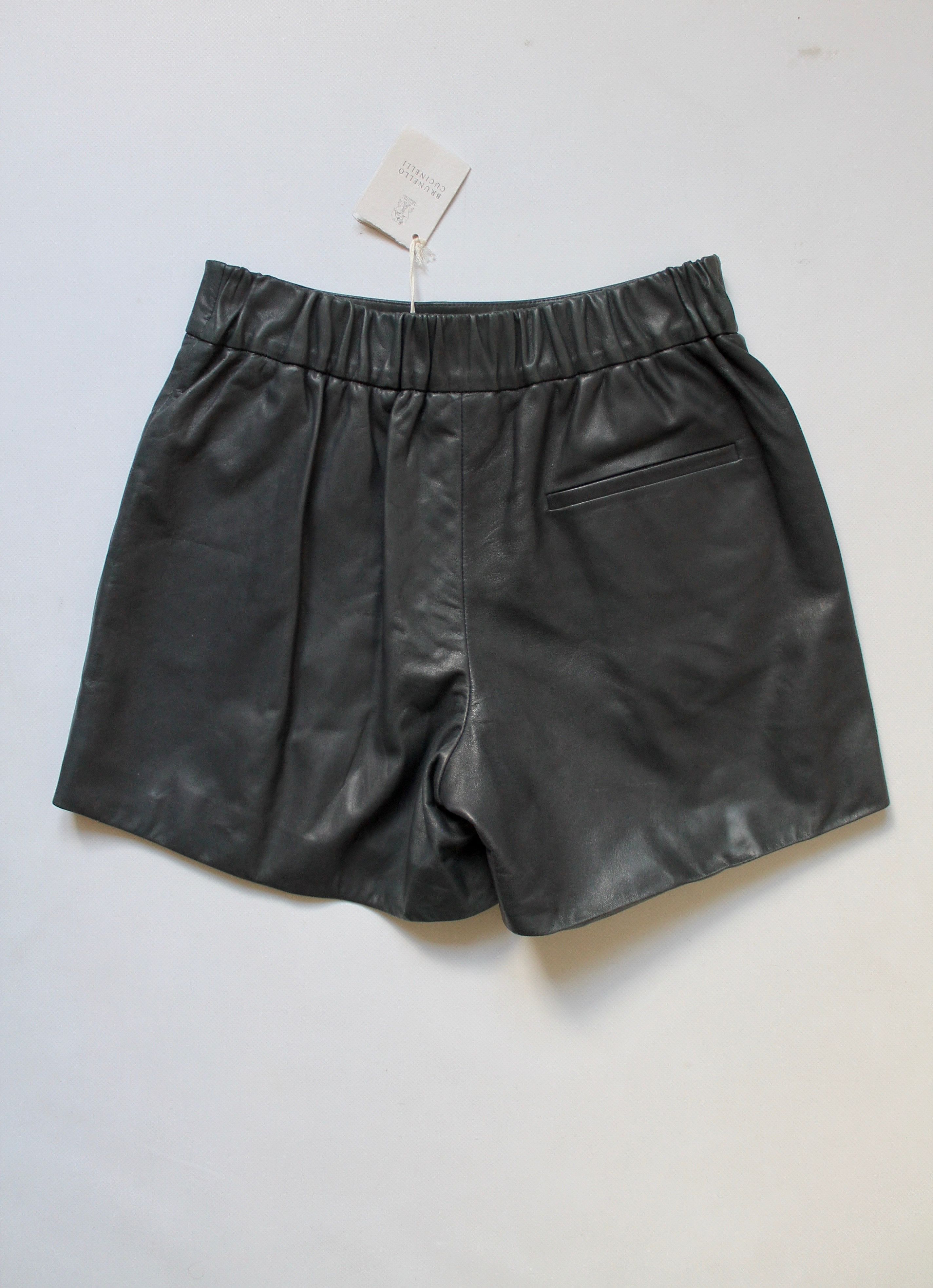 Brunello Cucinelli BRUNELLO CUCINELLI Leather Graphite Shorts Ladies US 6 Size 28" / US 6 / IT 42 - 10 Thumbnail