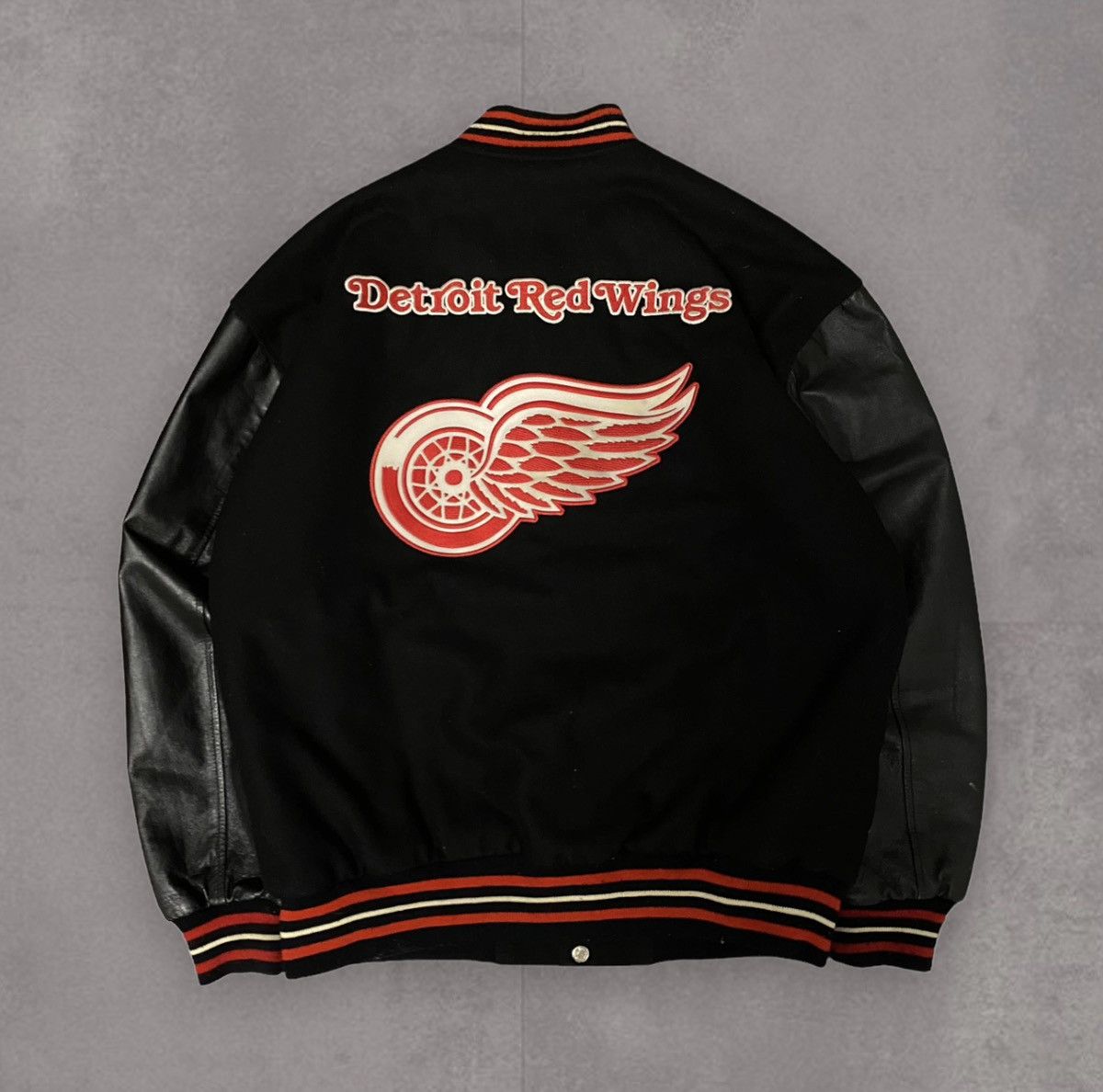 Large Jeff Hamilton 1990s Black Denim and Leather Detroit Pistons Jacket main image 0