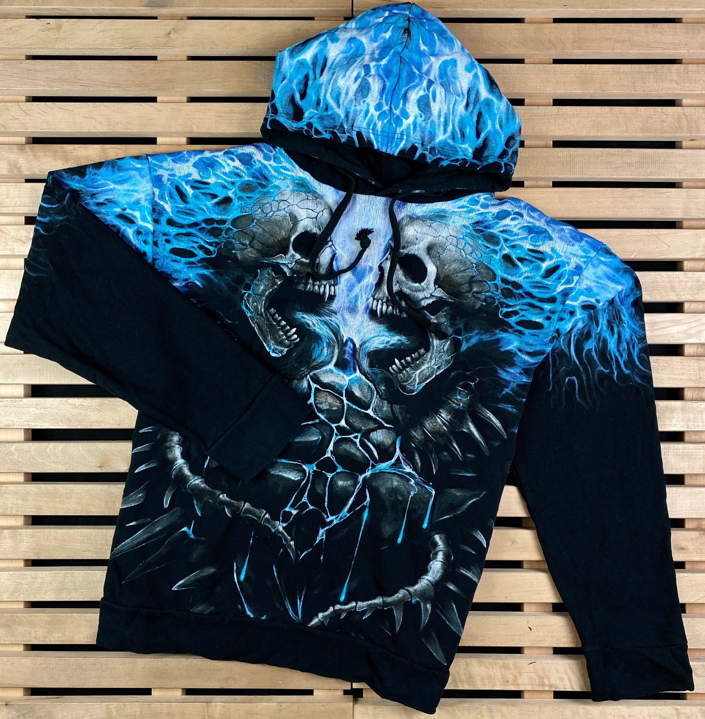 Band Tees × Vintage Mens Hoodies Vintage Spiral Full Print Skull Size L Size US L / EU 52-54 / 3 - 1 Thumbnail