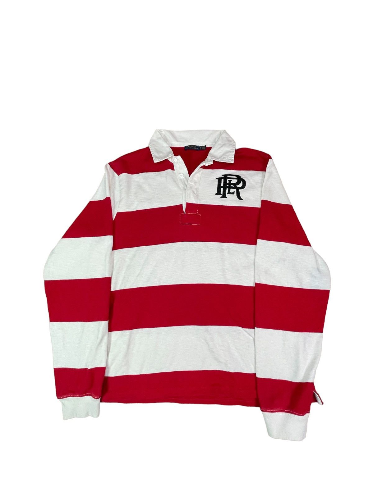 image of Polo Ralph Laurent Rugby Striped Polo Long Sleeve in Red/White, Men's (Size XL)