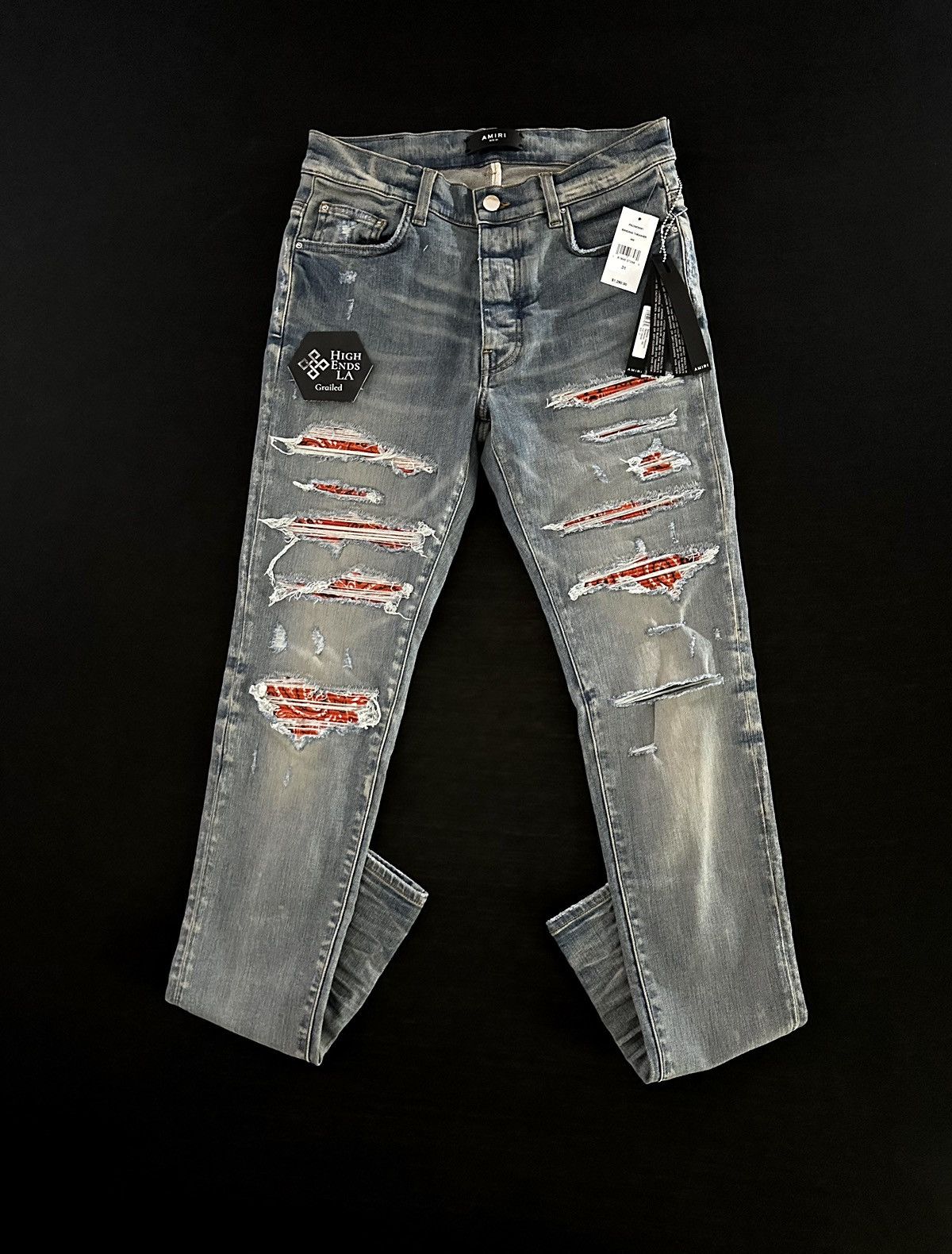 Amiri Orange Bandana Thrasher Denim Jeans - Main Image