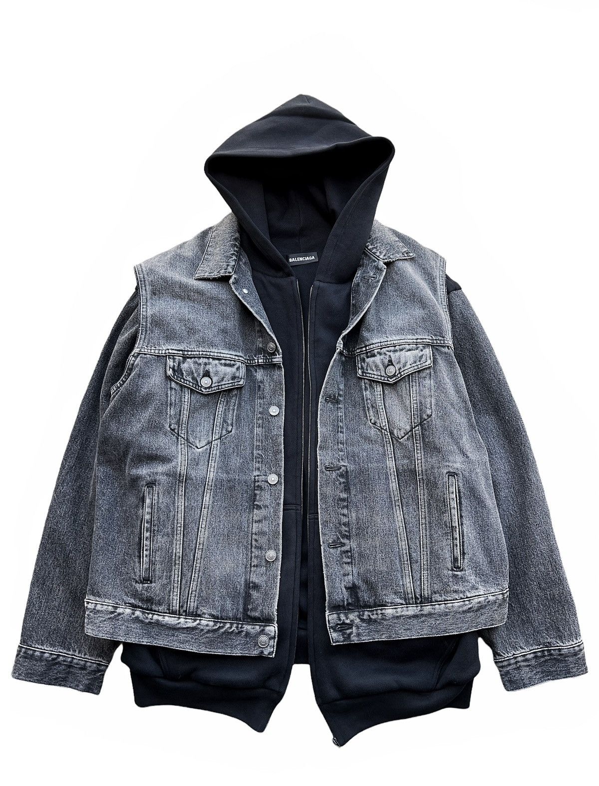 Balenciaga $2300 *Carti Two Layer Twin Hoodie Denim Jacket