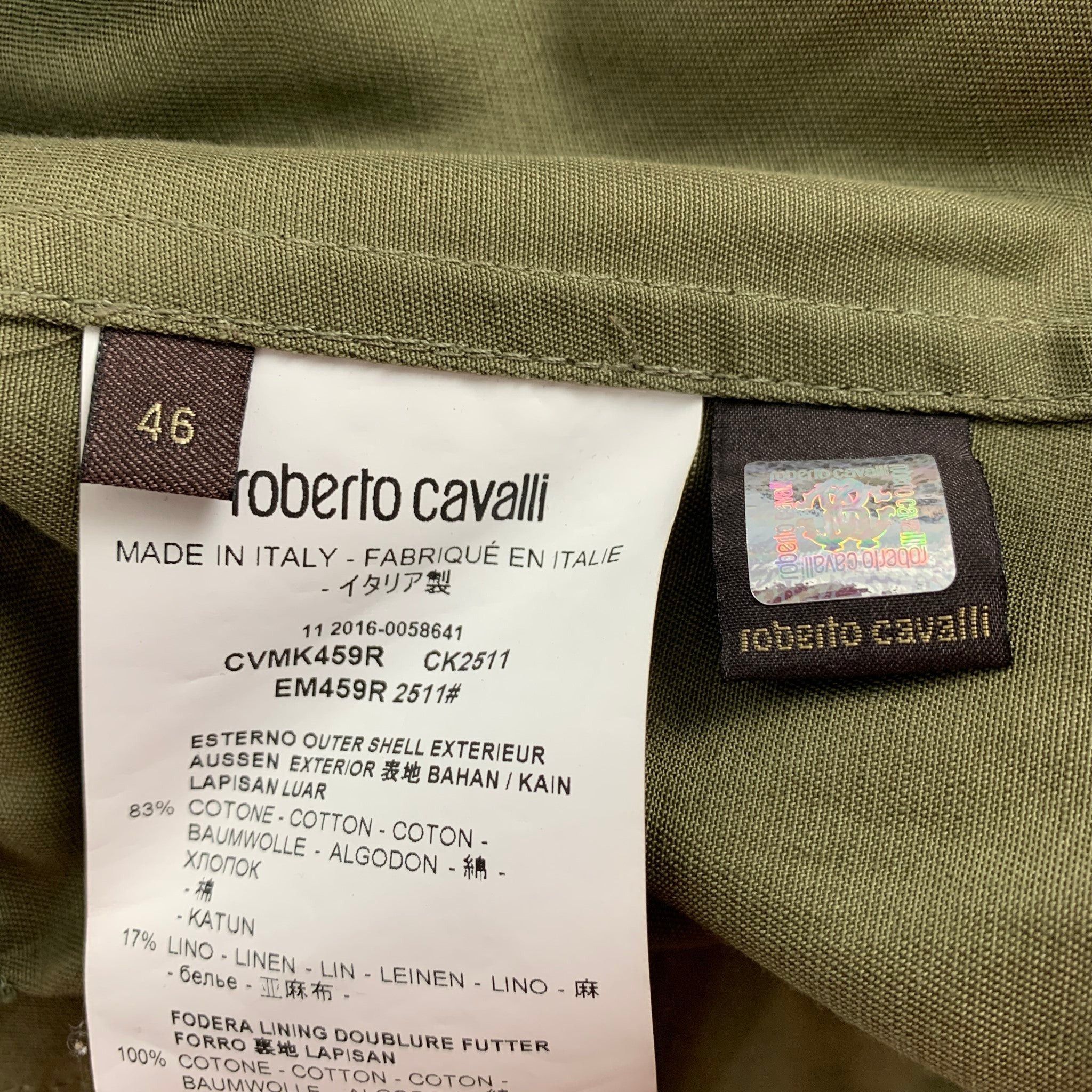 Roberto Cavalli 2016 Green Beaded Cotton Linen Zip Up Jacket Size US S / EU 44-46 / 1 - 6 Thumbnail