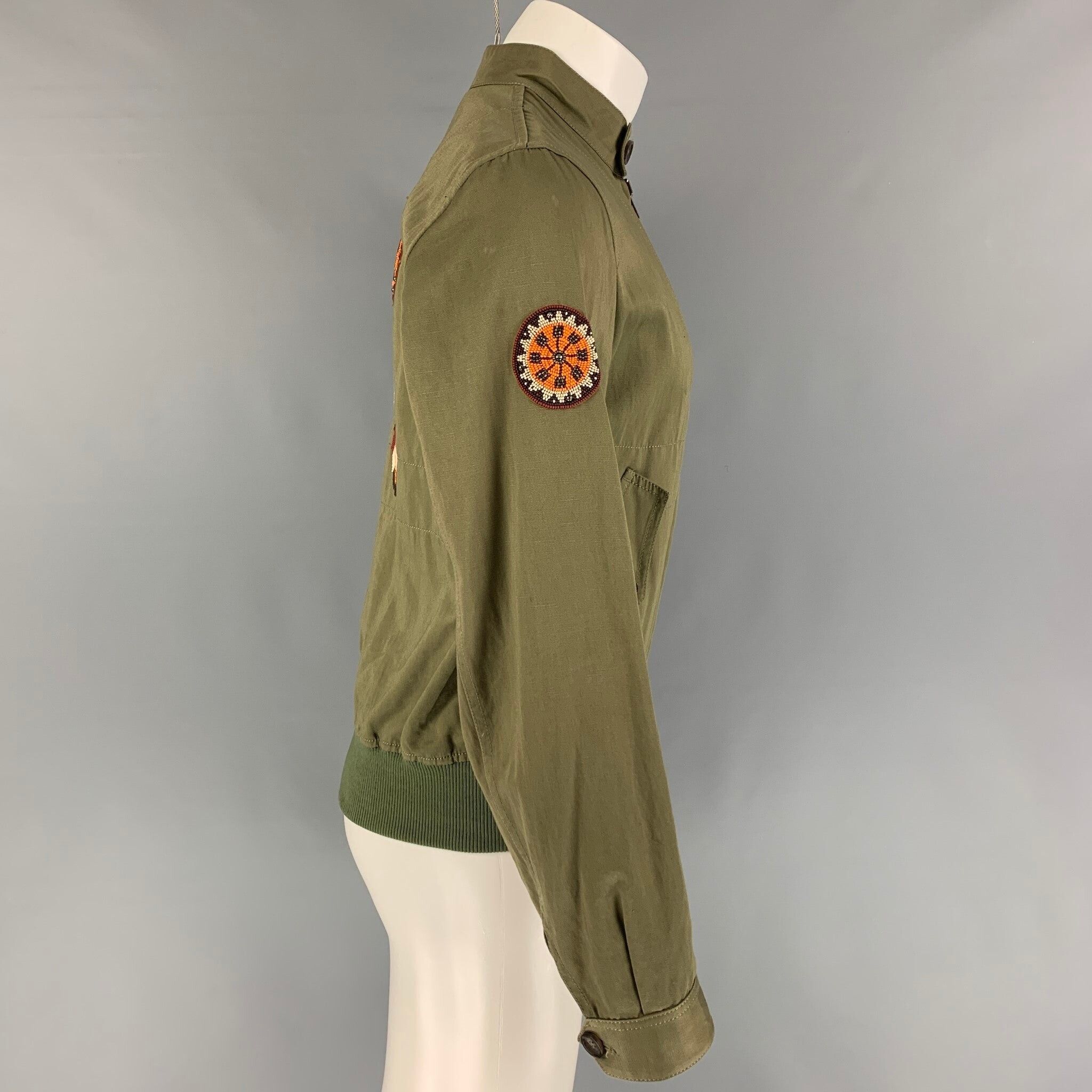 Roberto Cavalli 2016 Green Beaded Cotton Linen Zip Up Jacket Size US S / EU 44-46 / 1 - 2 Preview