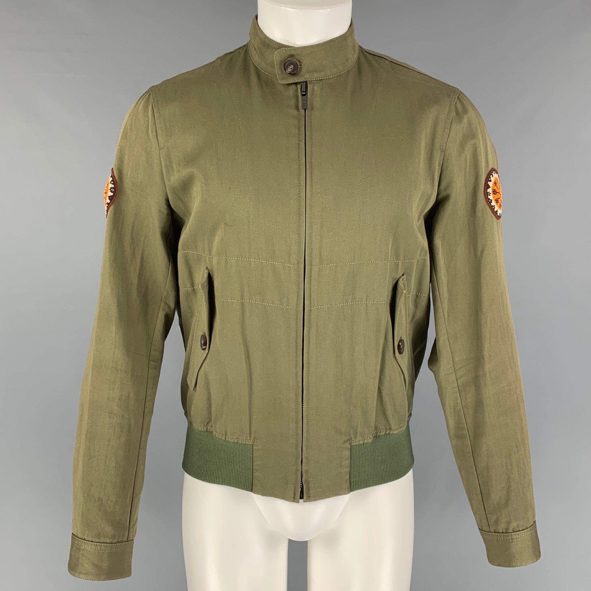Roberto Cavalli 2016 Green Beaded Cotton Linen Zip Up Jacket Size US S / EU 44-46 / 1 - 1 Preview