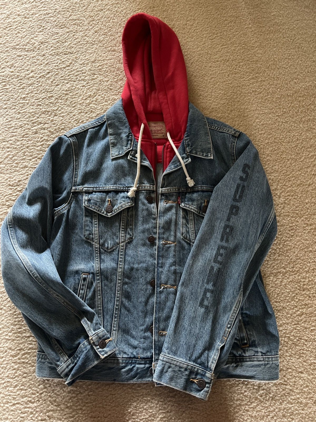 Levi s Supreme Supreme levis hooded denim trucker jacket Grailed