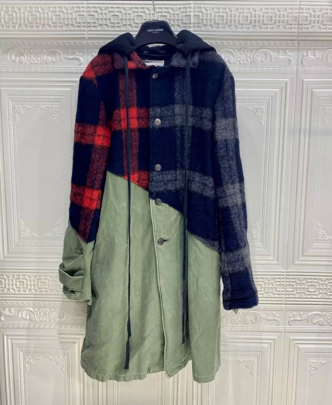 Greg Lauren Fleece Checked Army Tent Overcoat Size 2