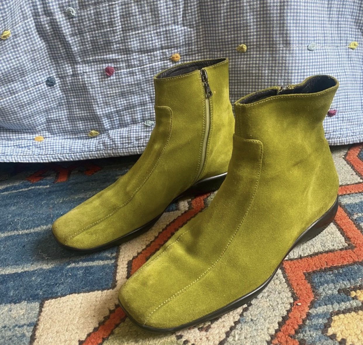 Prada × Vintage Vintage green suede prada ankle boots | Grailed