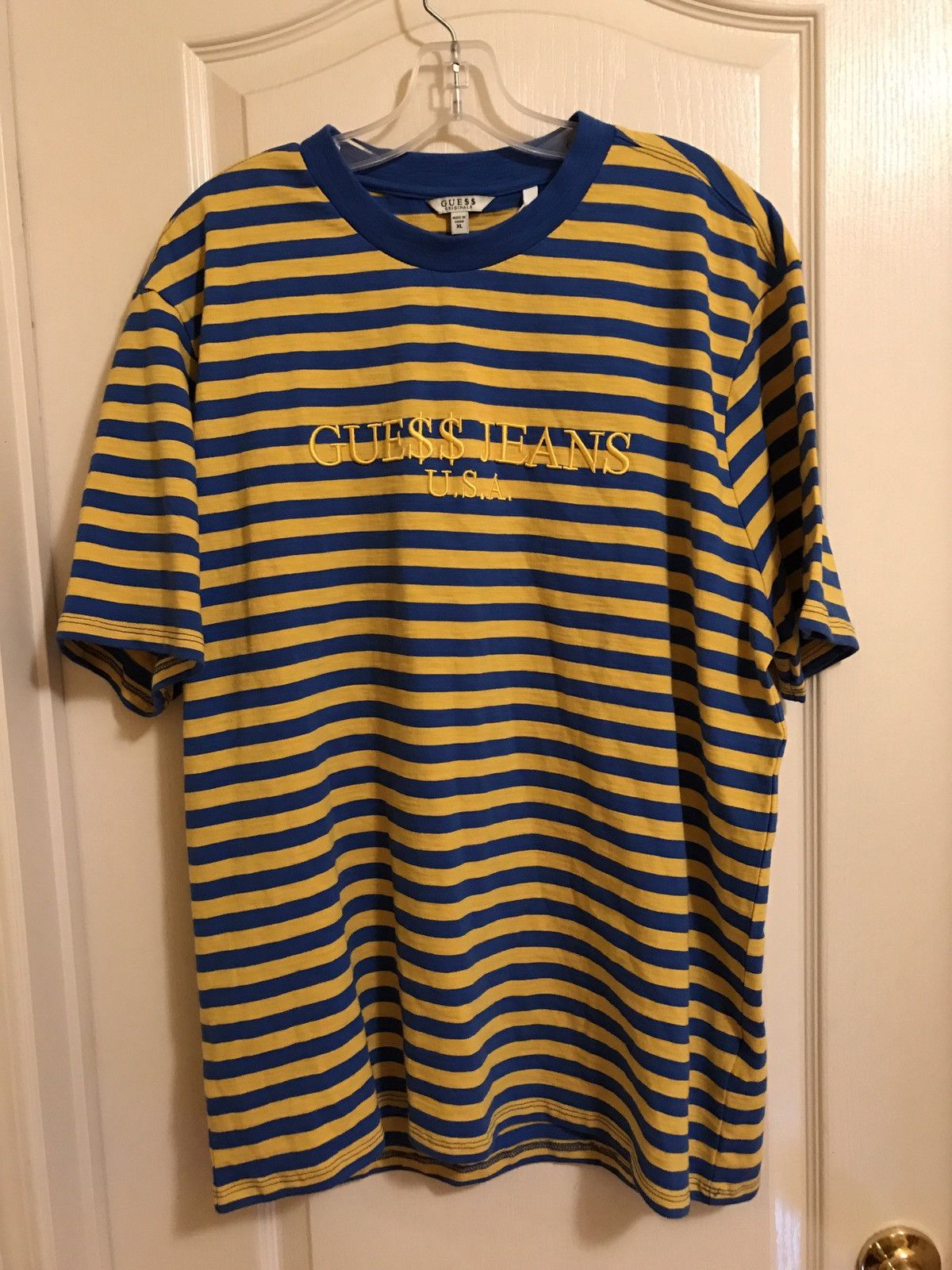 Guess Guess x ASAP Rocky Yellow Blue Striped T Shirt Grailed