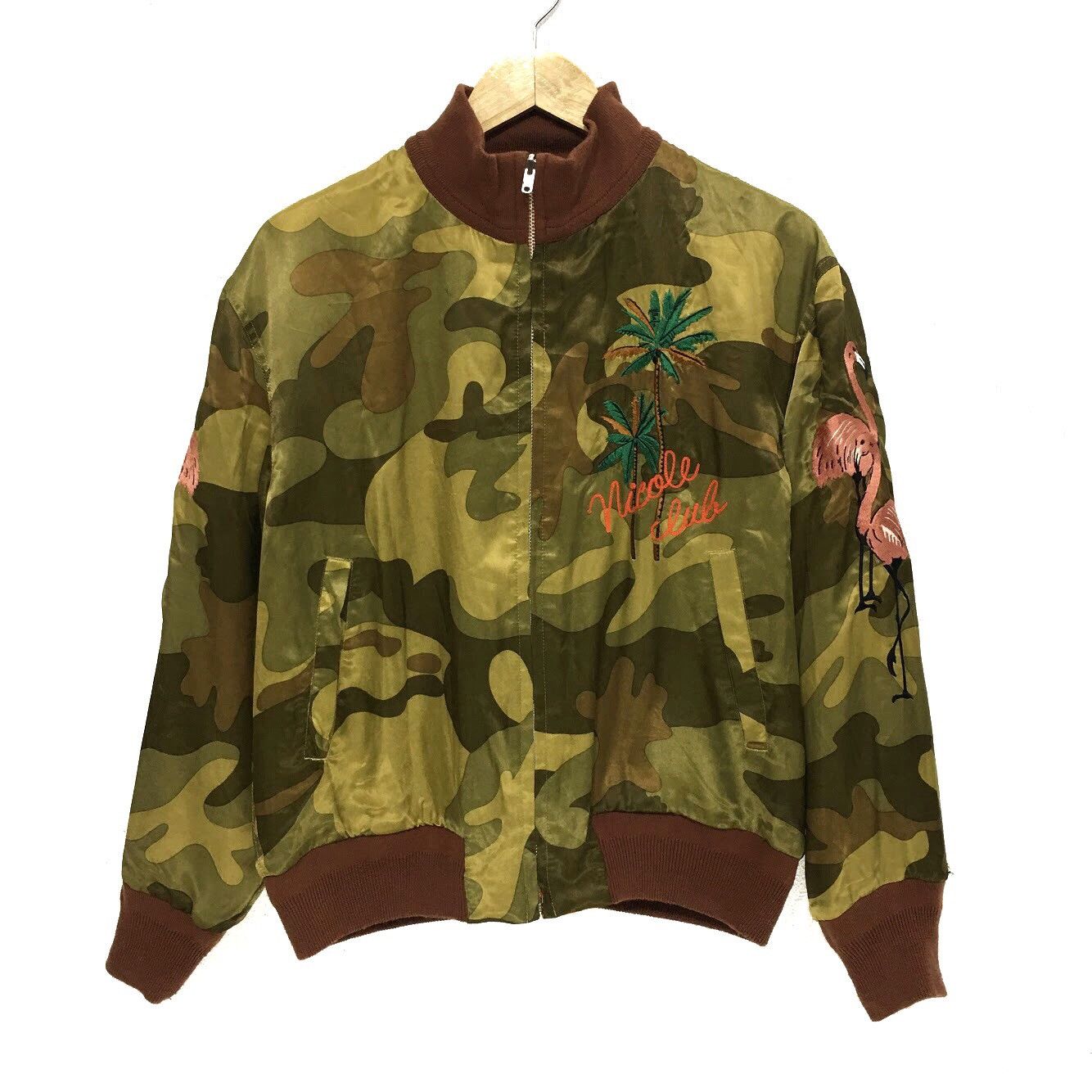 Japanese Brand Vtg NICOLE SUKAJAN Flight Jacket Camo Reversible Flamingo Size M / US 6-8 / IT 42-44 - 2 Thumbnail