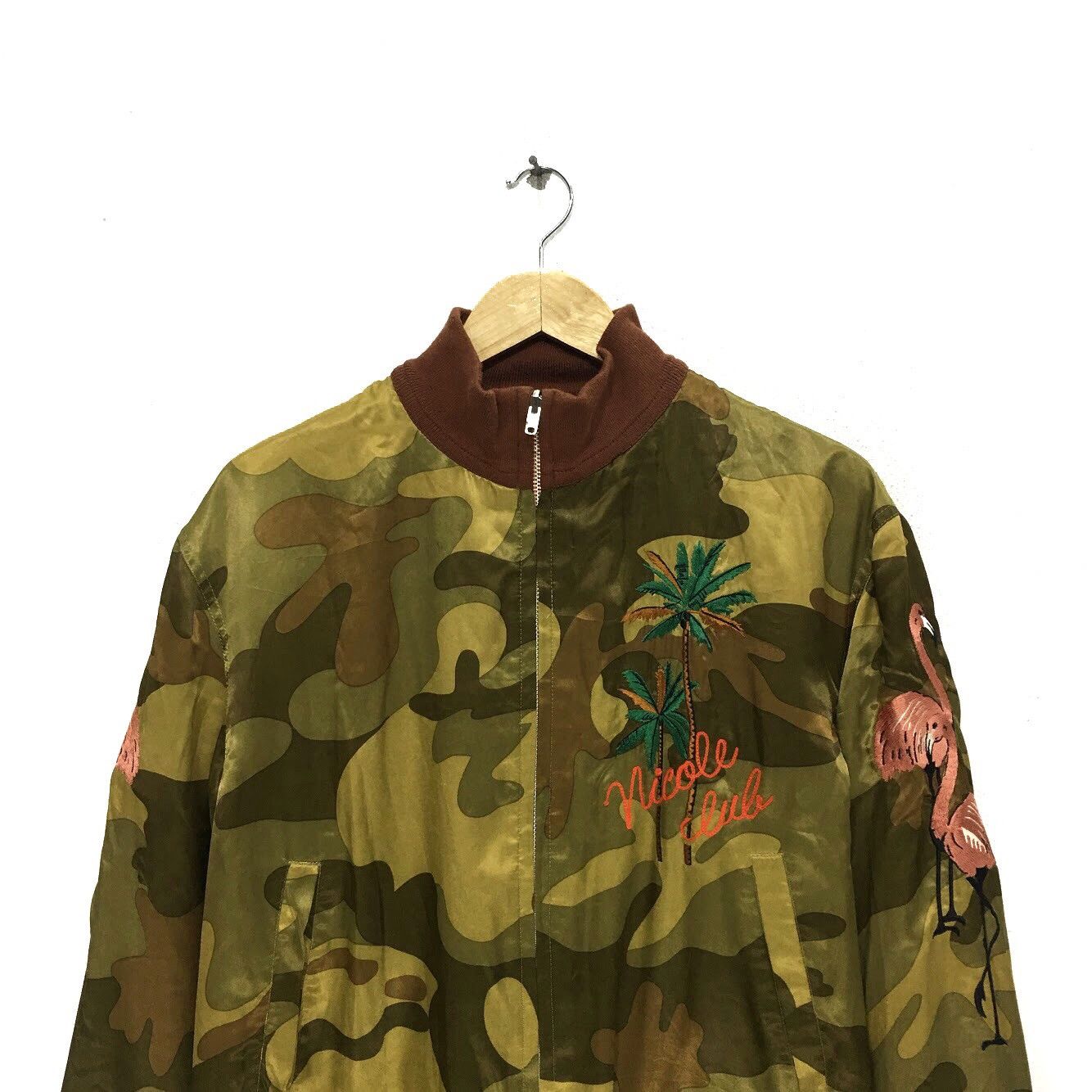 Japanese Brand Vtg NICOLE SUKAJAN Flight Jacket Camo Reversible Flamingo Size M / US 6-8 / IT 42-44 - 4 Thumbnail