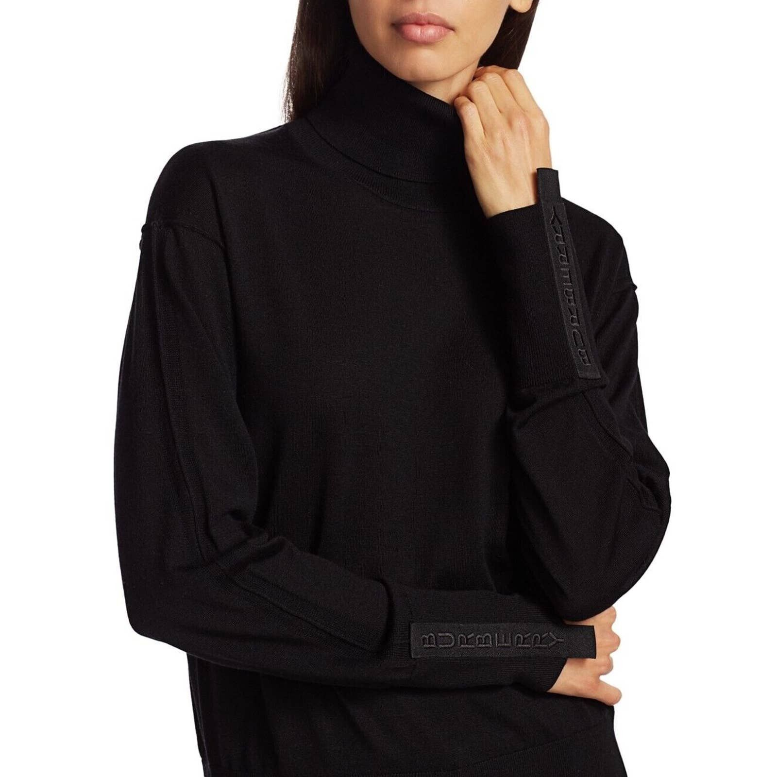 BLACK NABUNA LOGO CUFF WOOL SILK TURTLENECK SWEATER L