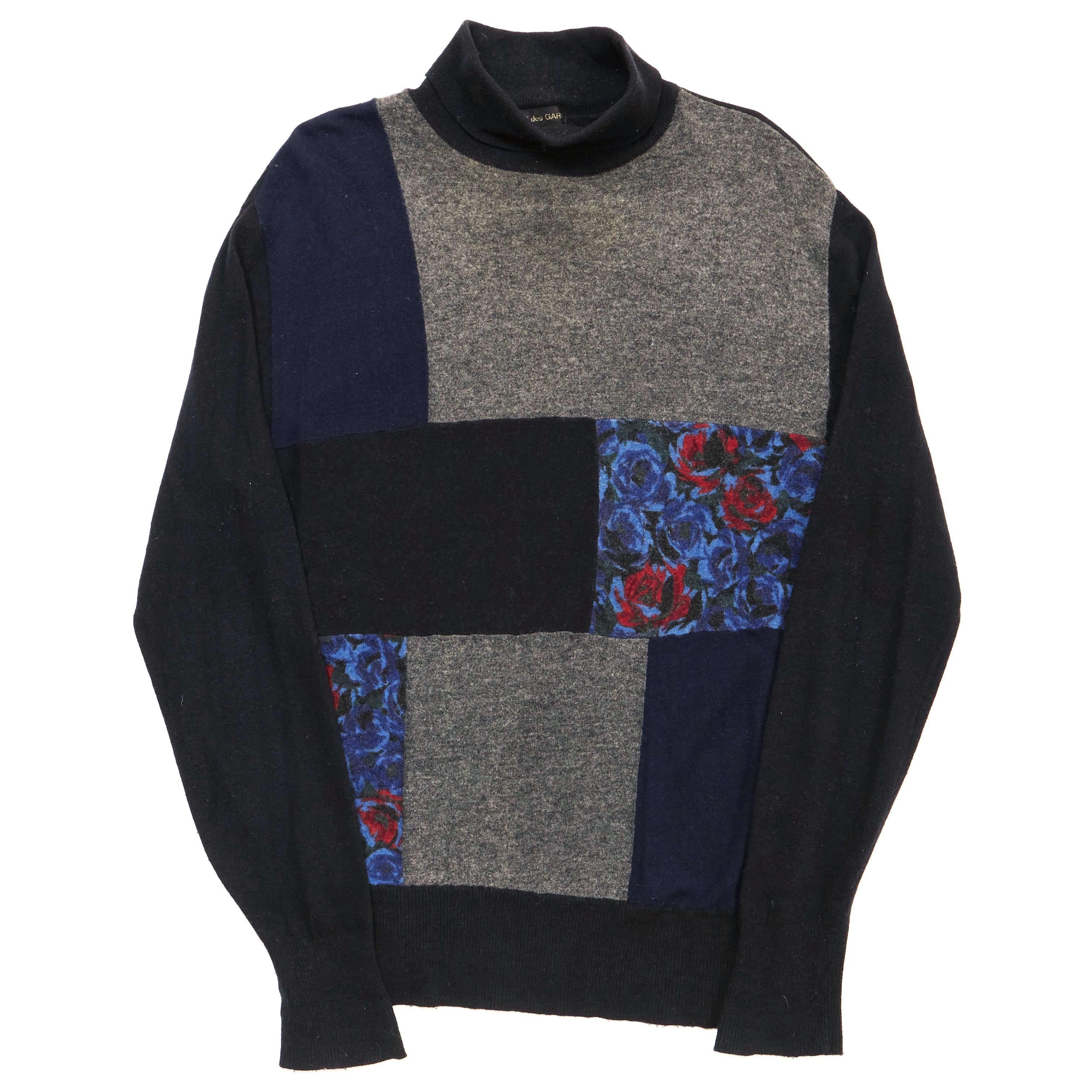 Comme des Garcons × Comme des Garcons Homme Plus AW88 Floral-Print Patchwork Turtleneck Sweater Size US M / EU 48-50 / 2 - 1 Thumbnail