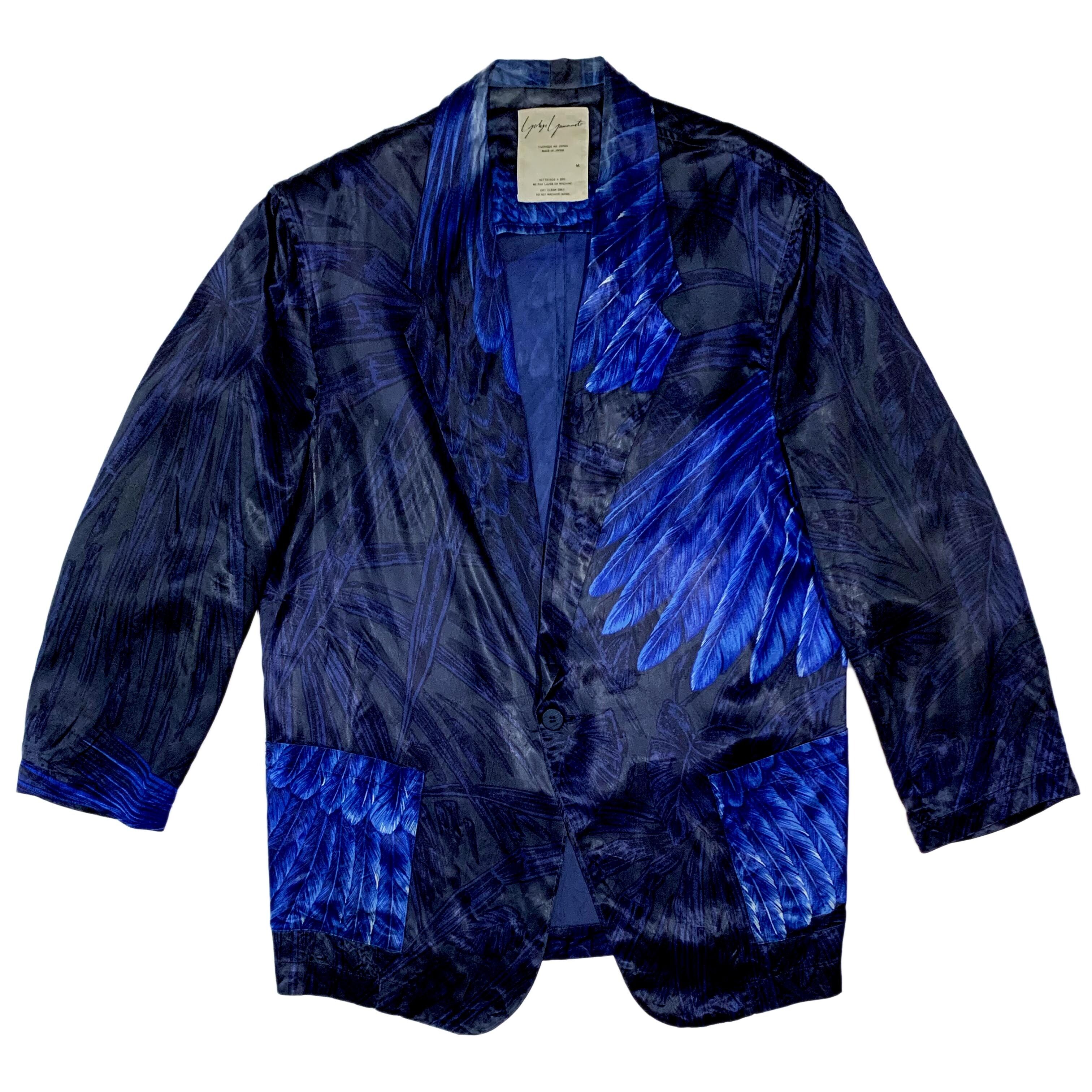Pre-owned Yohji Yamamoto Ss85 Oversized Acetate Blazer With Blue Wing Print