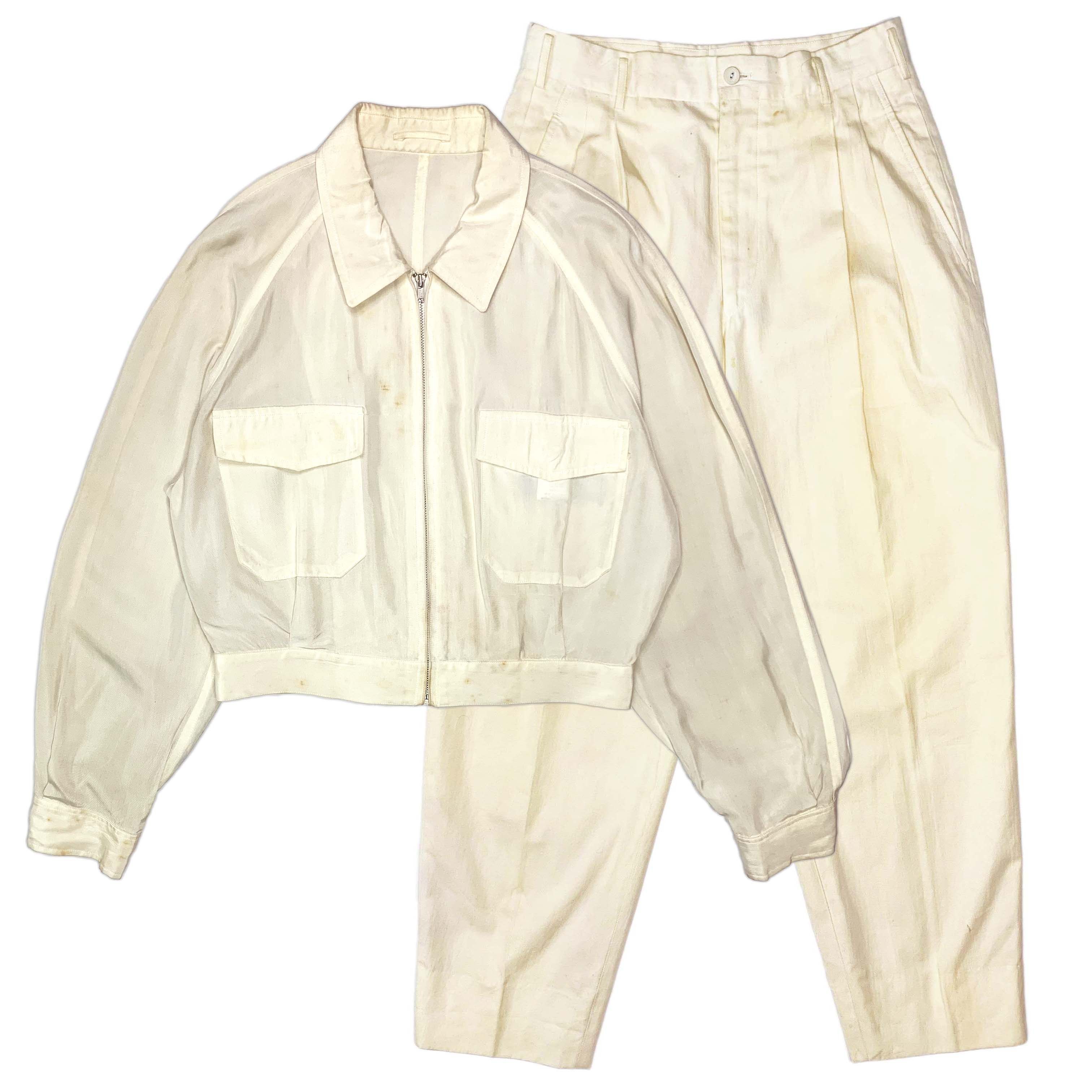 Comme des Garcons × Comme des Garcons Homme × Comme des Garcons Homme Plus SS87 Short Acetate Jacket & Cotton Pants Size 48S - 1 Thumbnail