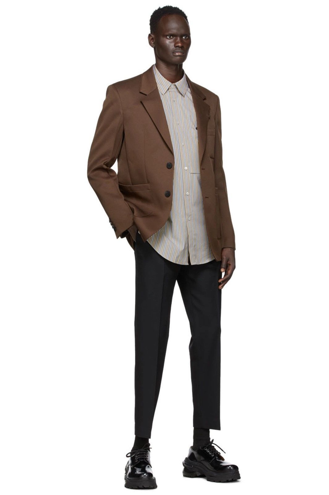 Wooyoungmi NEW sz50 Brown Mud Logo Oversized Two-Button Blazer Jacket Size US M / EU 48-50 / 2 - 4 Thumbnail