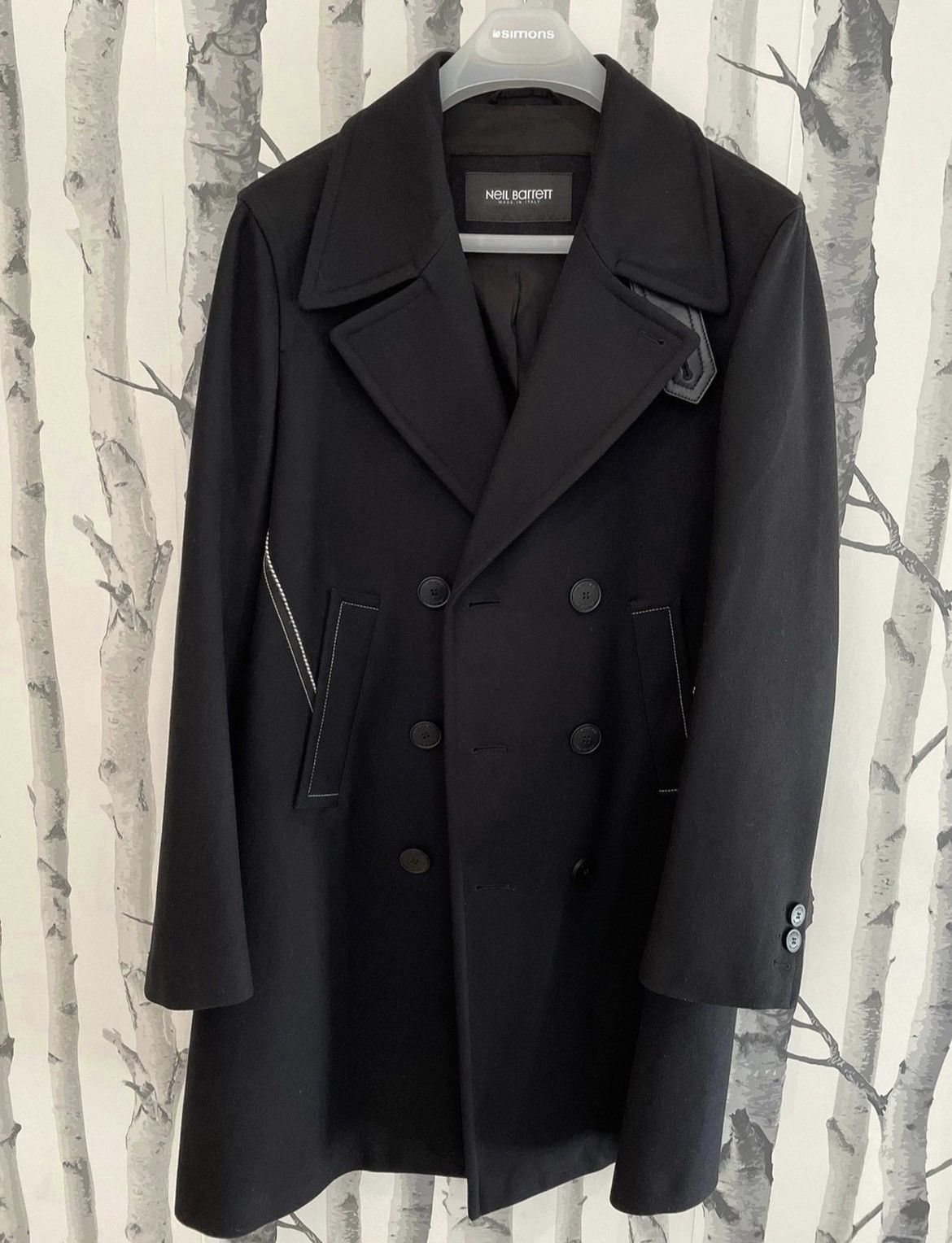 image of Neil Barrett Double-Breasted Wool Coat in Black, Men's (Size Medium)