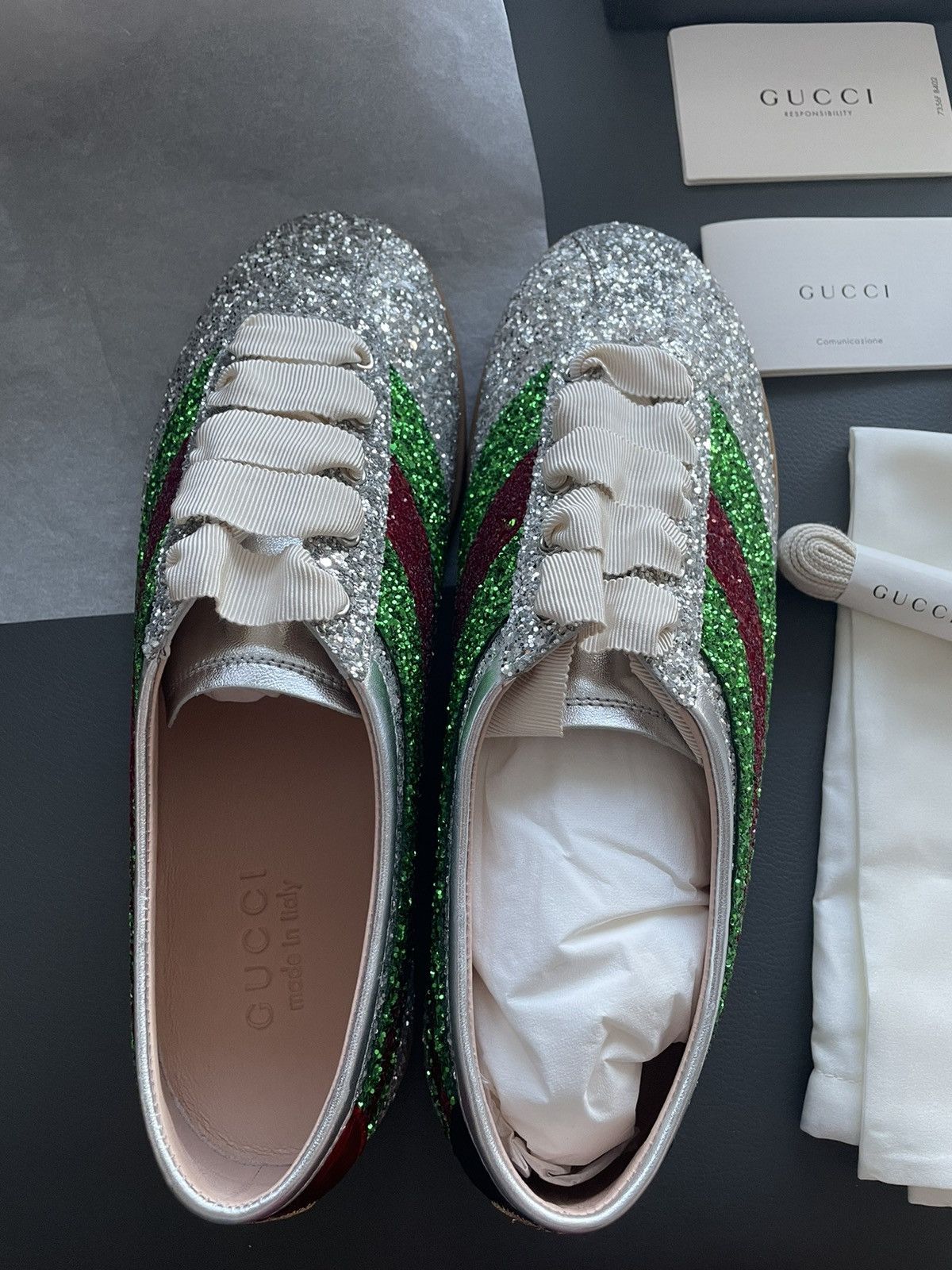 Gucci Super Runway LimitedEdition Crystal Diamond Leather Sneaker Size US 7.5 / EU 40-41 - 12 Thumbnail
