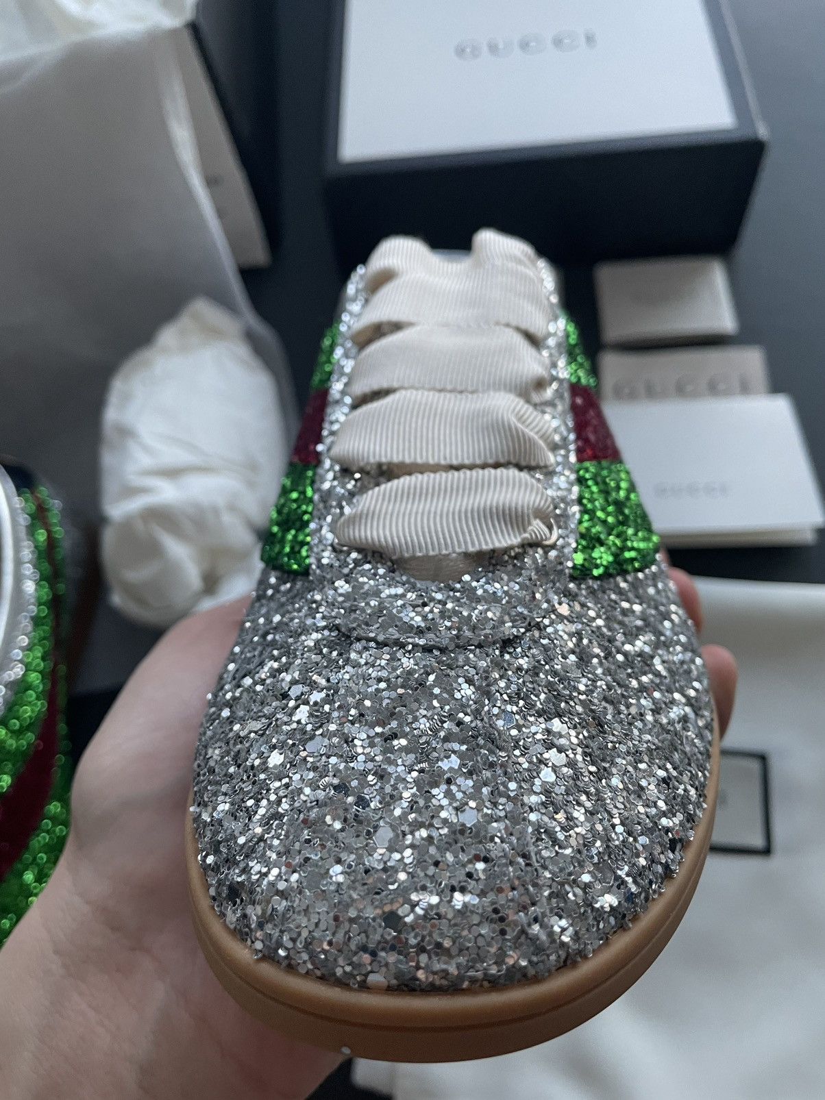 Gucci Super Runway LimitedEdition Crystal Diamond Leather Sneaker Size US 7.5 / EU 40-41 - 21 Thumbnail