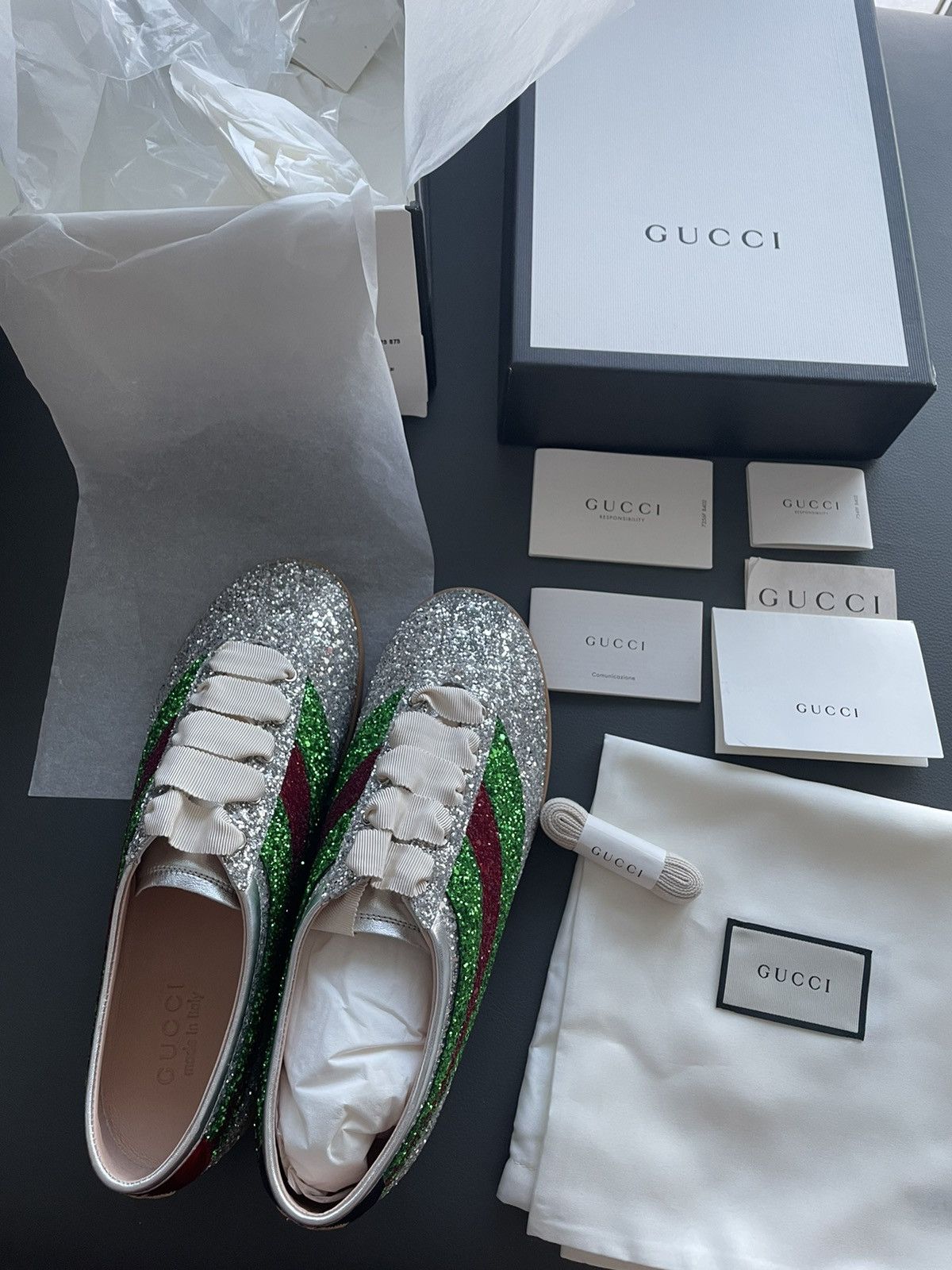Gucci Super Runway LimitedEdition Crystal Diamond Leather Sneaker Size US 7.5 / EU 40-41 - 13 Thumbnail