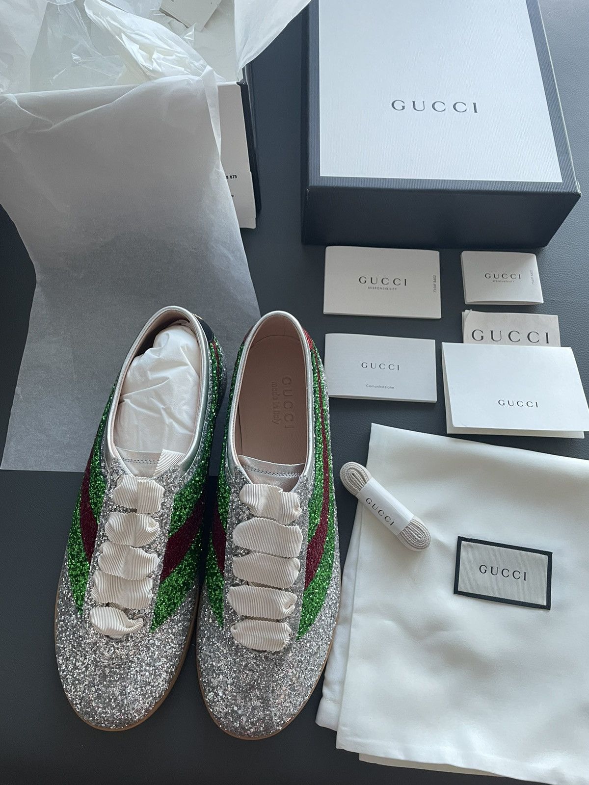 Gucci Super Runway LimitedEdition Crystal Diamond Leather Sneaker Size US 7.5 / EU 40-41 - 8 Thumbnail