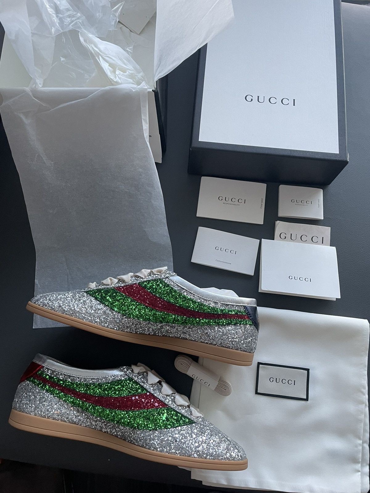 Gucci Super Runway LimitedEdition Crystal Diamond Leather Sneaker Size US 7.5 / EU 40-41 - 16 Thumbnail