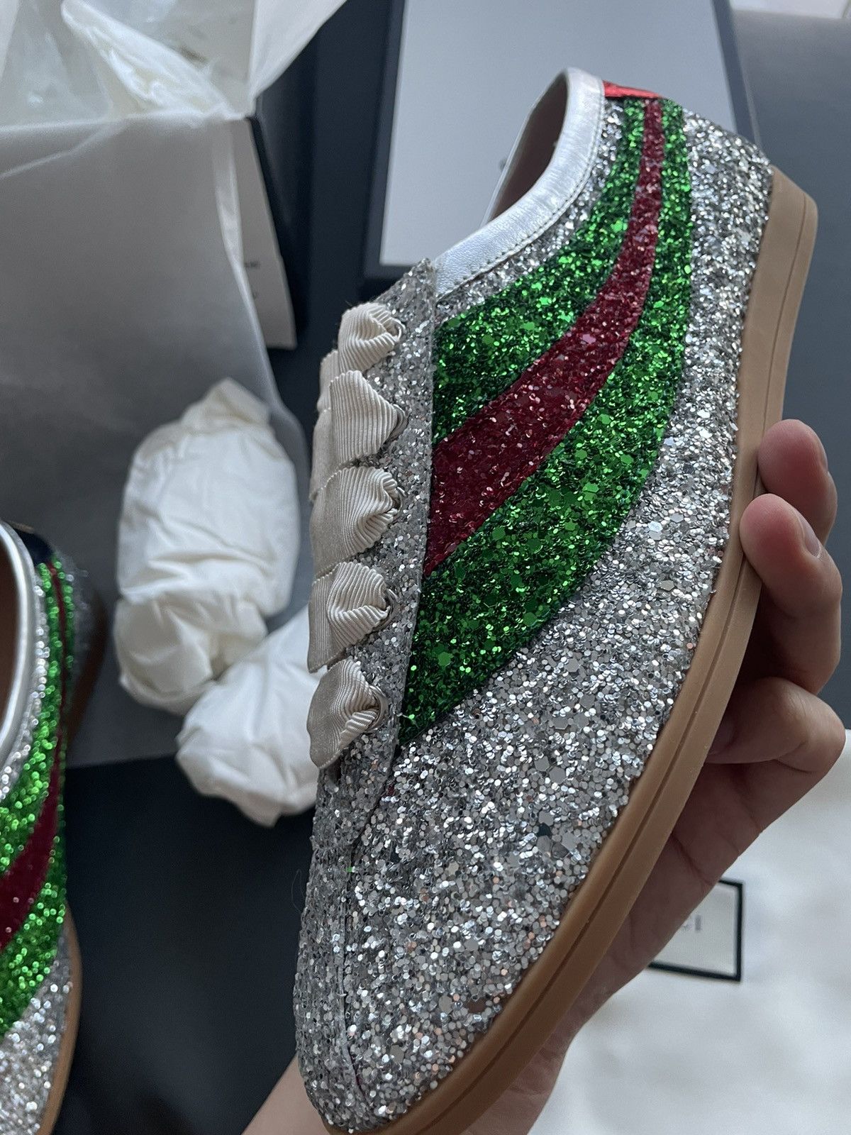 Gucci Super Runway LimitedEdition Crystal Diamond Leather Sneaker Size US 7.5 / EU 40-41 - 24 Thumbnail