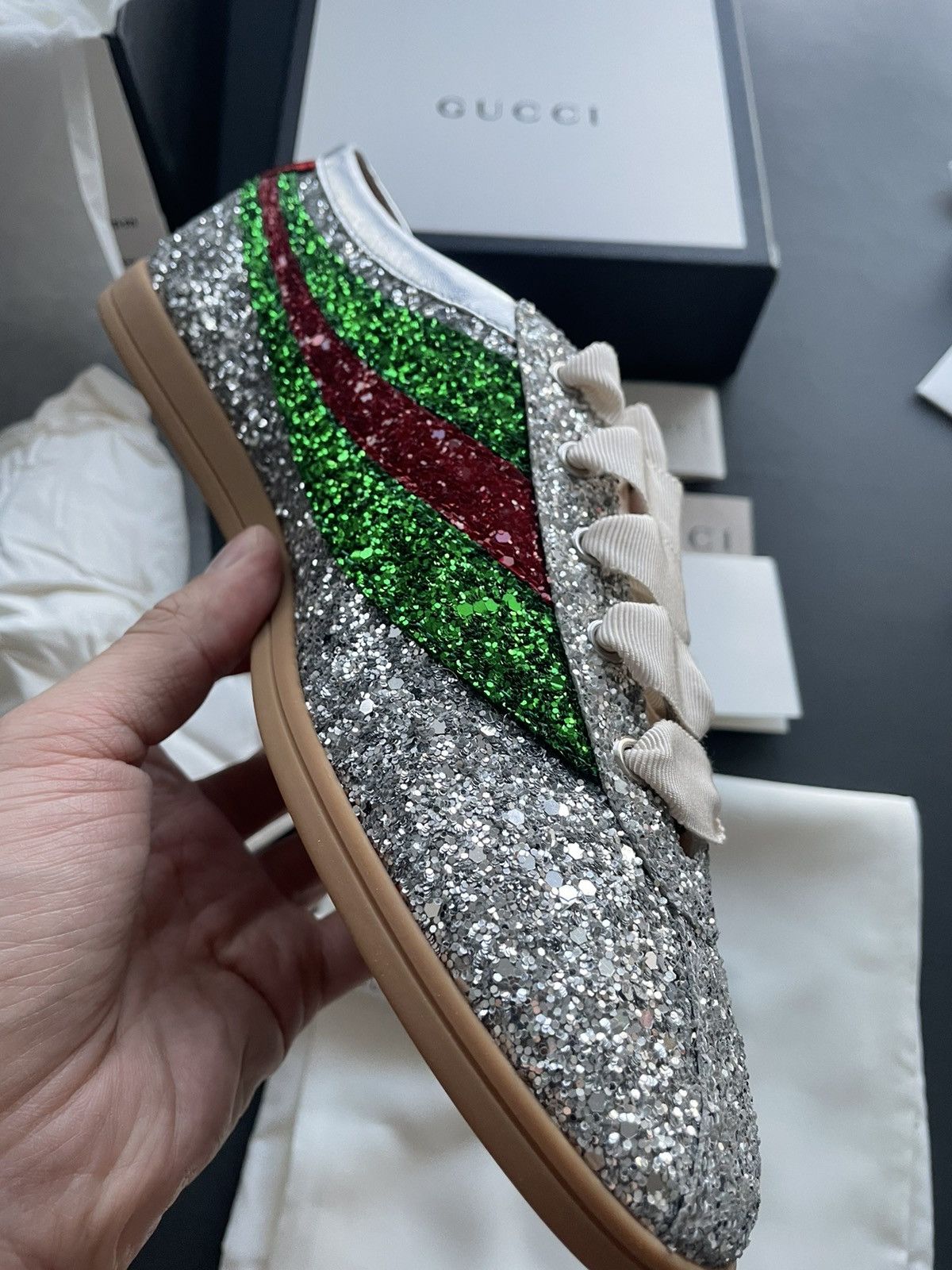 Gucci Super Runway LimitedEdition Crystal Diamond Leather Sneaker Size US 7.5 / EU 40-41 - 3 Thumbnail