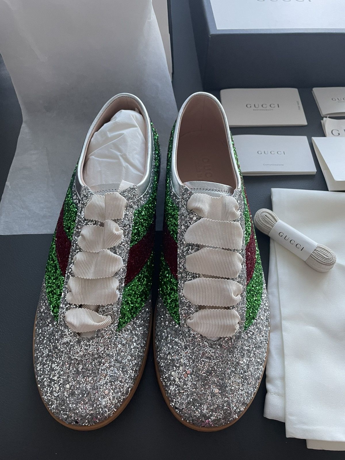 Gucci Super Runway LimitedEdition Crystal Diamond Leather Sneaker Size US 7.5 / EU 40-41 - 2 Thumbnail