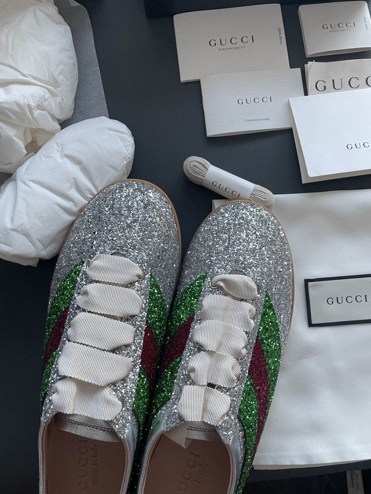 Gucci Super Runway LimitedEdition Crystal Diamond Leather Sneaker Size US 8 / EU 41 - 25 Thumbnail