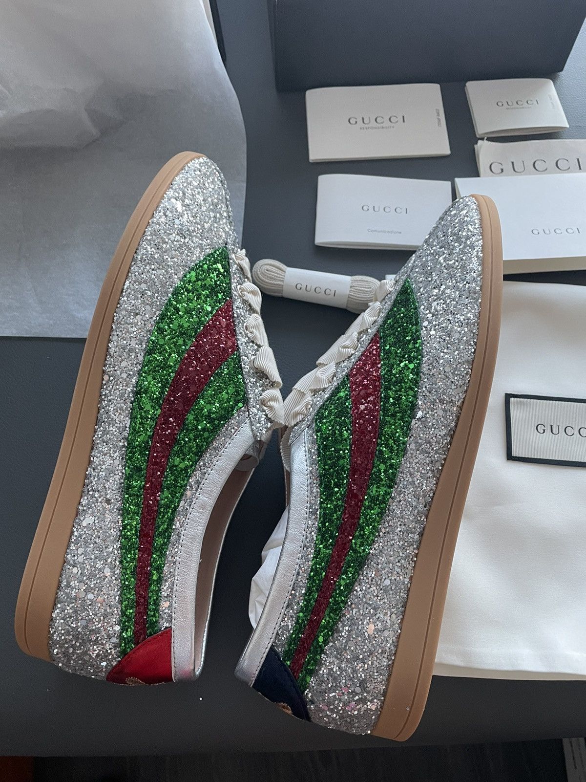 Gucci Super Runway LimitedEdition Crystal Diamond Leather Sneaker Size US 8 / EU 41 - 3 Thumbnail