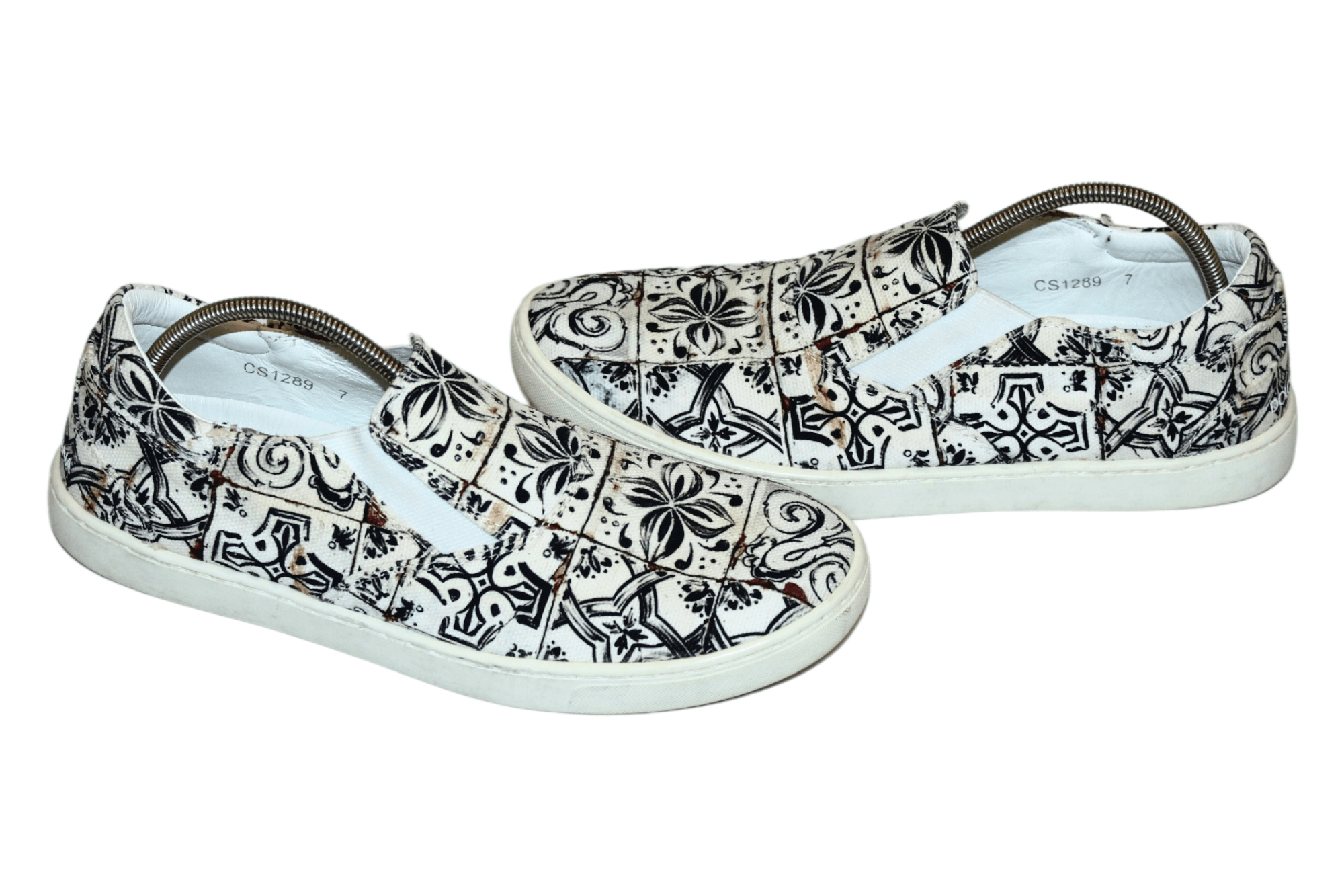 image of Dolce Gabbana x Vintage Dolce & Gabbana Abstract Baroque Art Slip Ons Shoes in White, Men's (Size 7