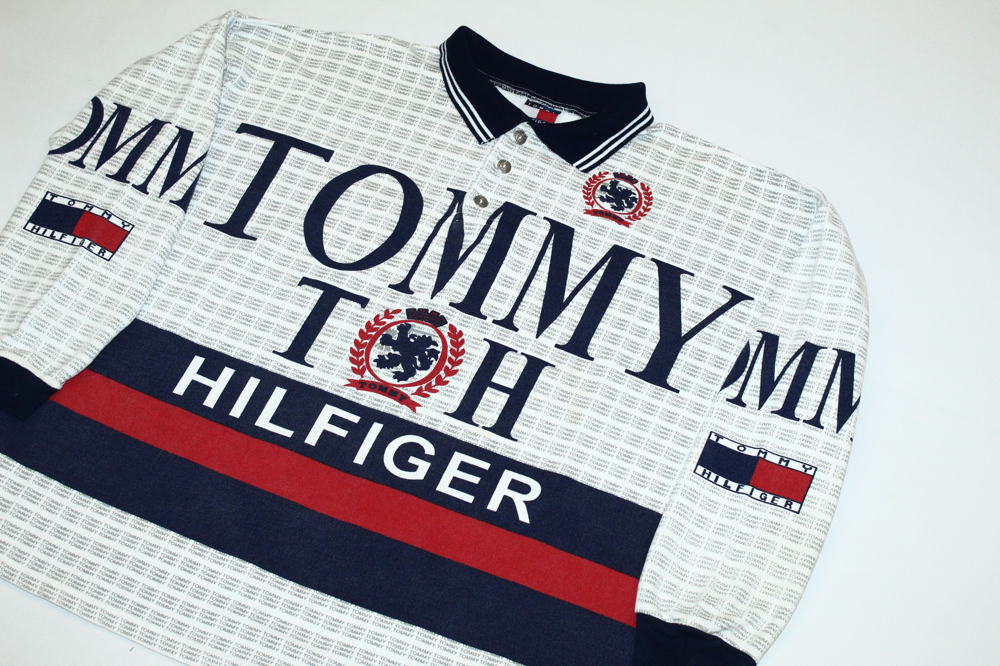 Tommy Hilfiger OG💥Tommy Hilfiger Big Logo All Over Printed Baggy Polo Size US L / EU 52-54 / 3 - 3 Thumbnail
