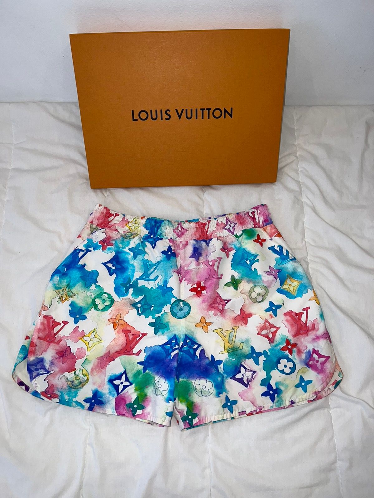 Louis Vuitton White & Blue Watercolor Monogram Swim Shorts