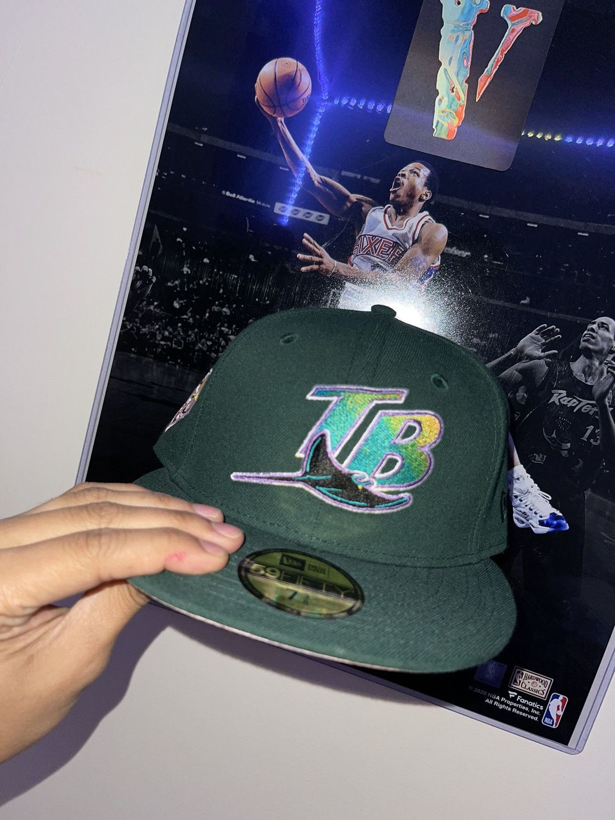 MLB X NEW ERA - TAMPA BAY RAYS GREEN FITTED PINK UV SZ 7 3/8