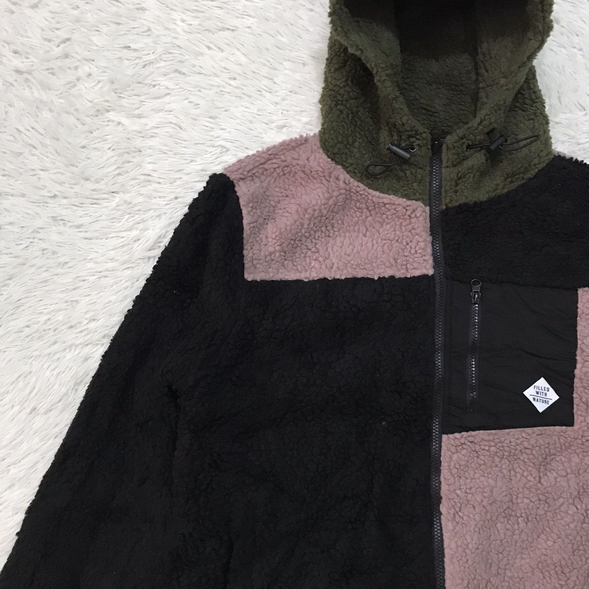 Japanese Brand Block Colour Deep Pile Style Jacket Hoodie Size US L / EU 52-54 / 3 - 4 Thumbnail