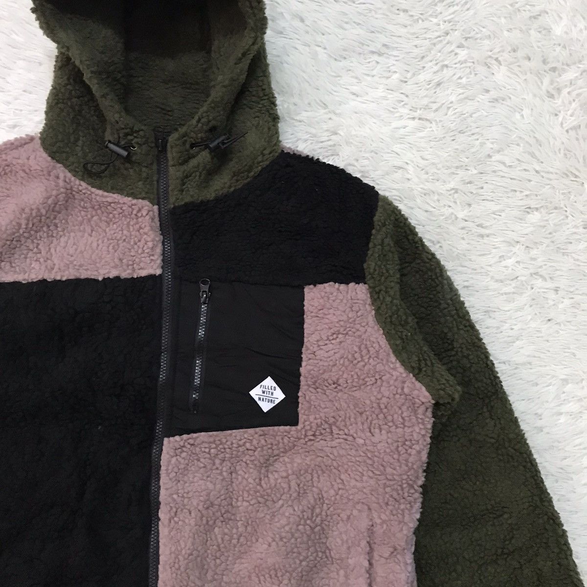 Japanese Brand Block Colour Deep Pile Style Jacket Hoodie Size US L / EU 52-54 / 3 - 5 Thumbnail