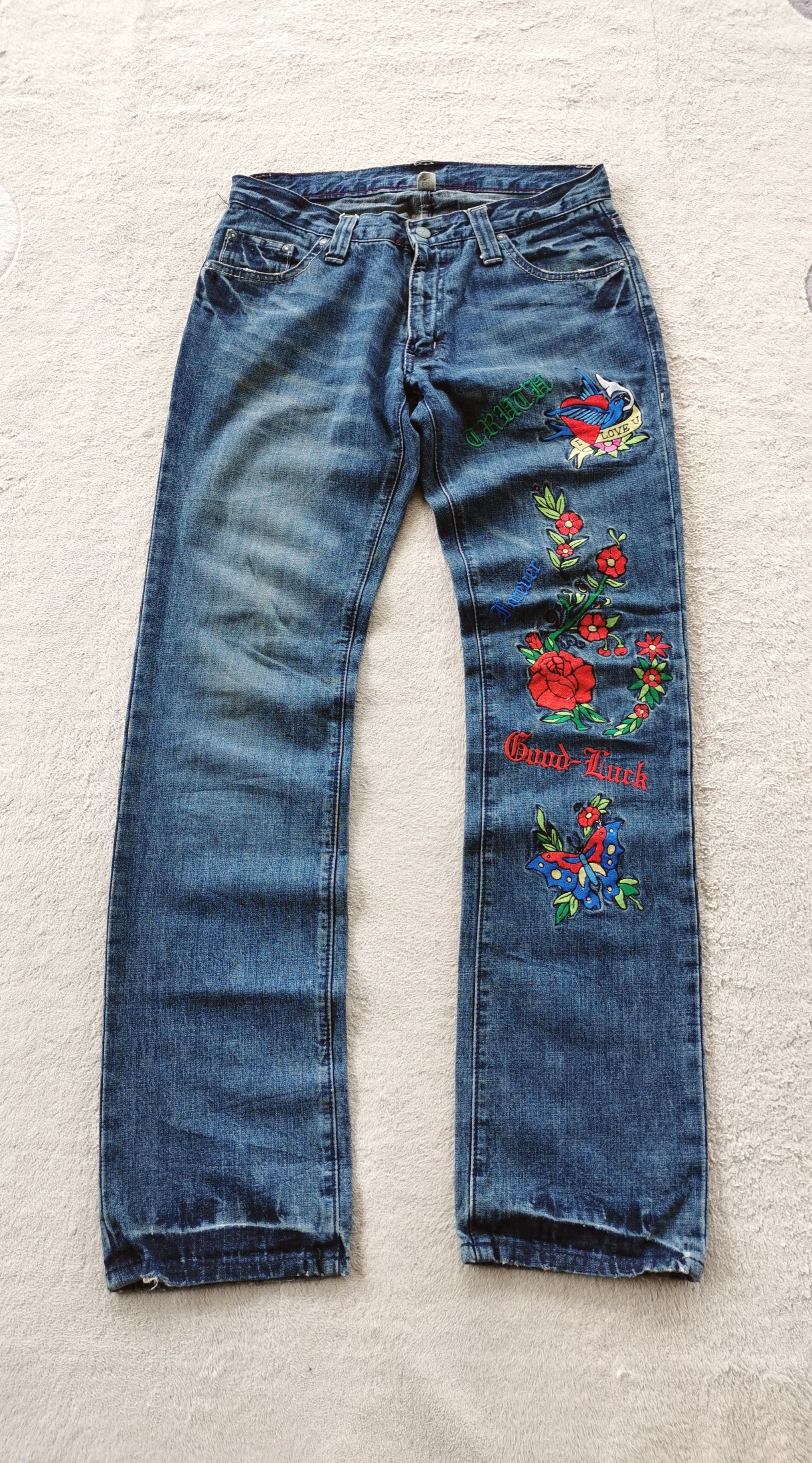 Proleta Re Art Daily News Japan Flowers Tattoo Style Jeans Size US 32 / EU 48 - 3 Thumbnail