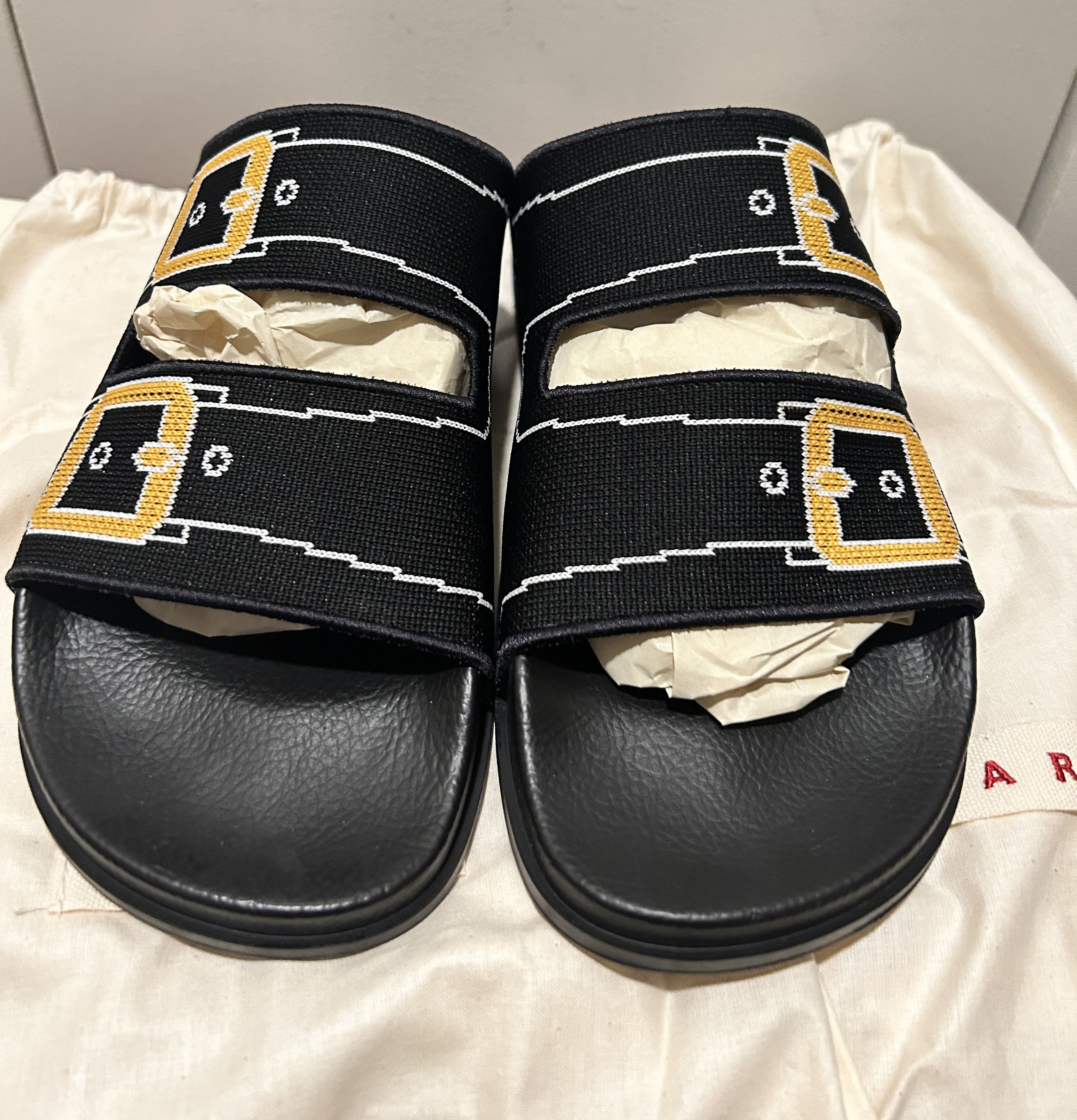 Marni Marni printed buckle slides knit - black Size US 7 / EU 40 - 4 Thumbnail