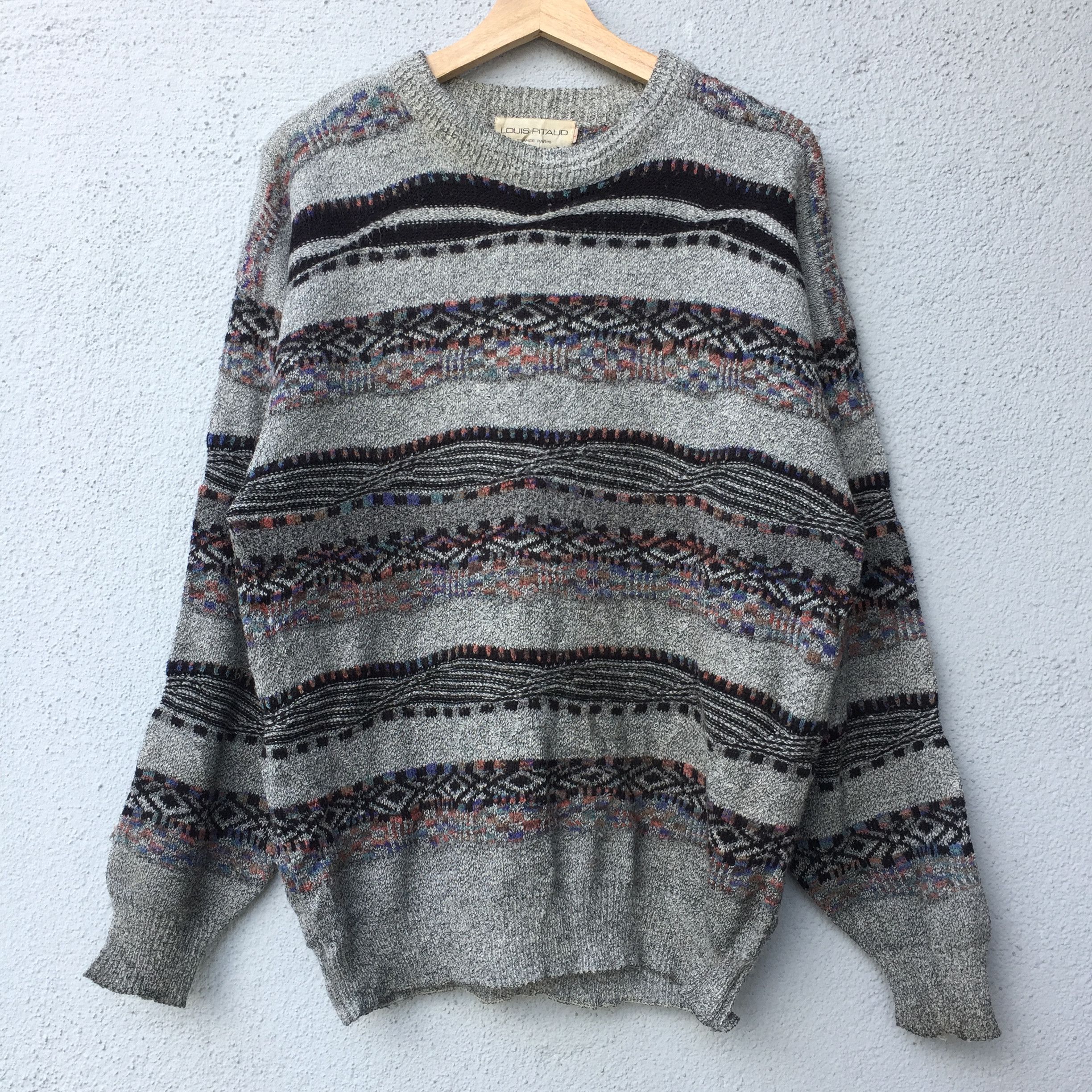 Aran Isles Knitwear Vintage Louis Pitand Striped Jumper Knitwear Sweater Size US L / EU 52-54 / 3 - 1 Thumbnail