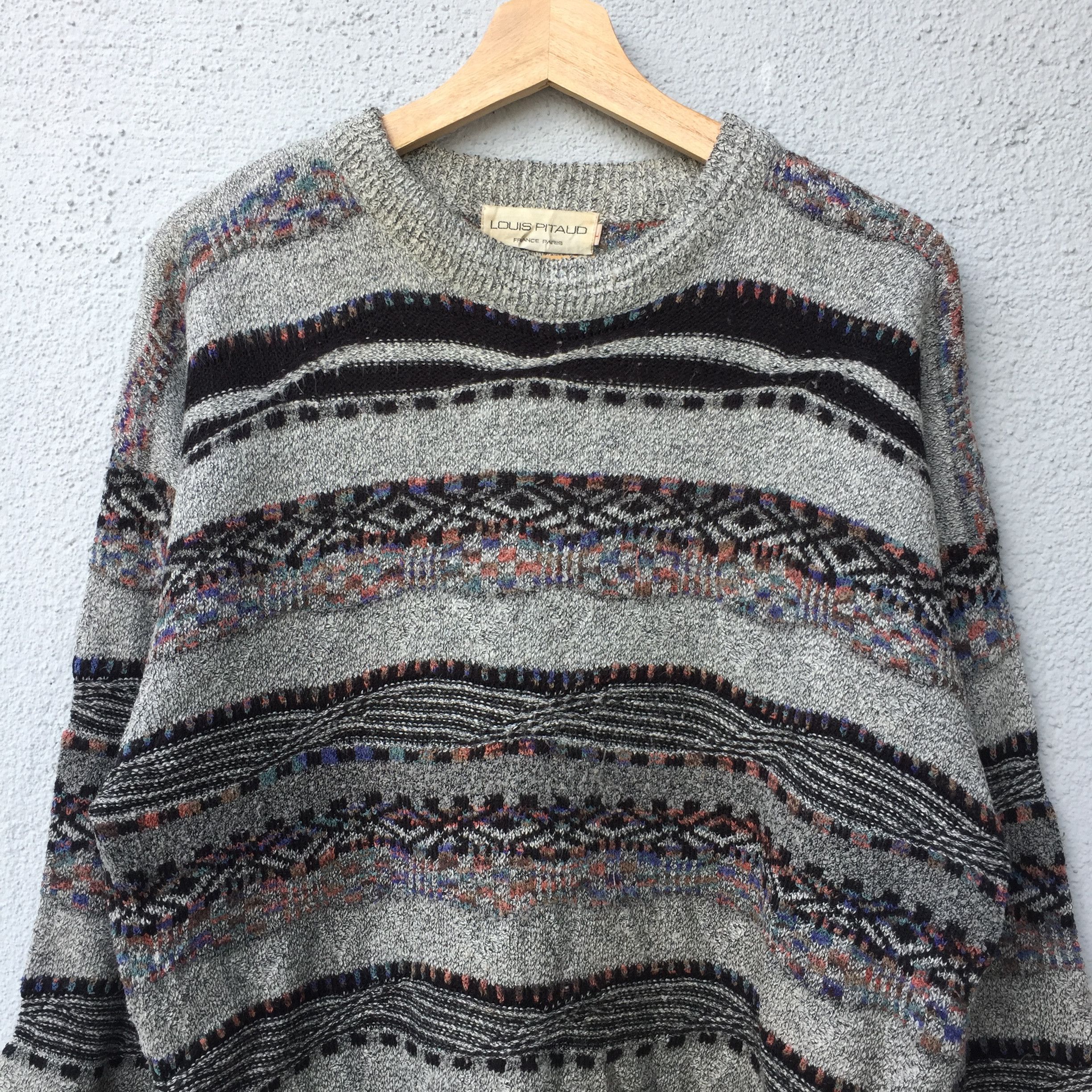 Aran Isles Knitwear Vintage Louis Pitand Striped Jumper Knitwear Sweater Size US L / EU 52-54 / 3 - 2 Thumbnail