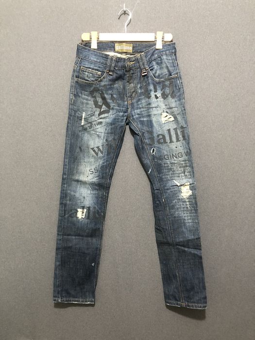 John Galliano Newspaper print distressed pants Grailed