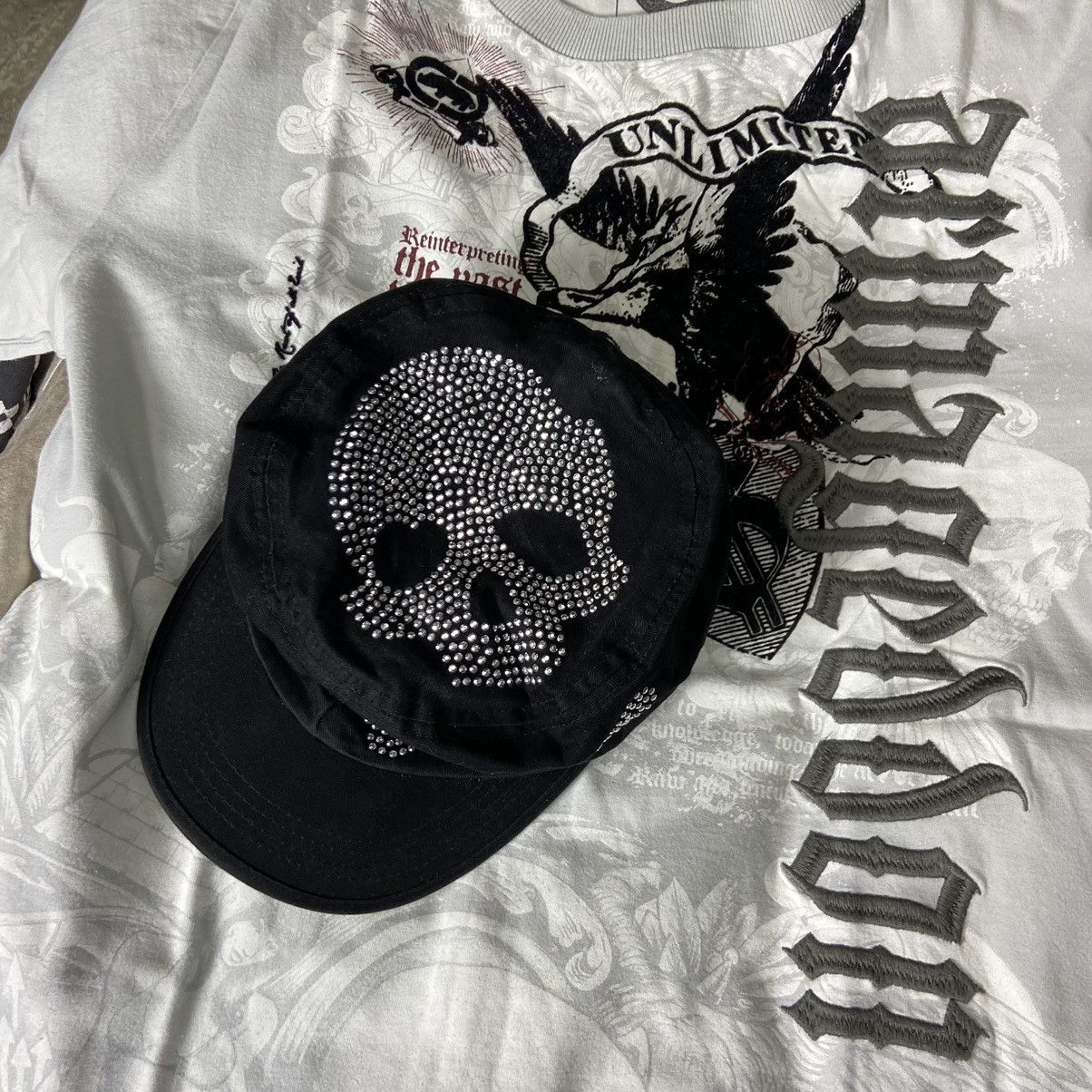Japanese Brand SKULL SWAROWSKI Y2K RETRO PUNK RARE VINTAGE CAP - LOT № 4047 Size ONE SIZE - 5 Thumbnail