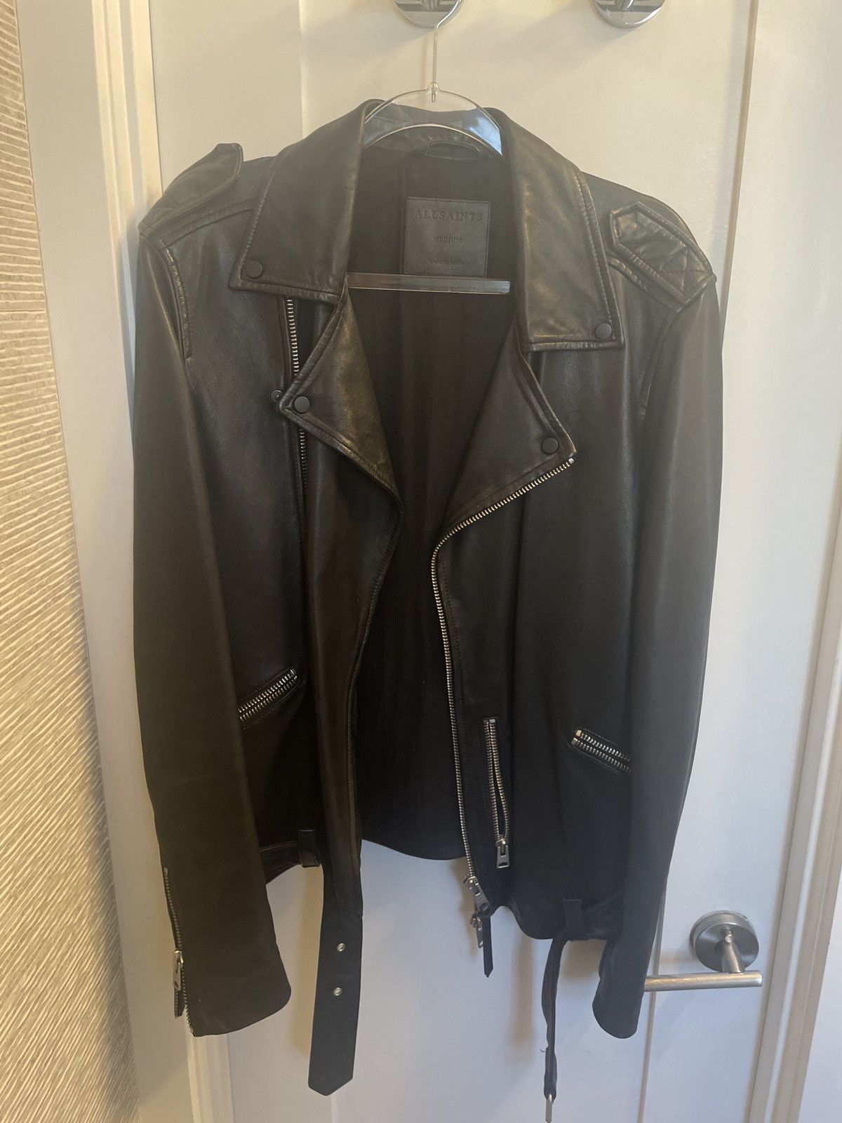 Allsaints kahawa leather biker jacket best sale