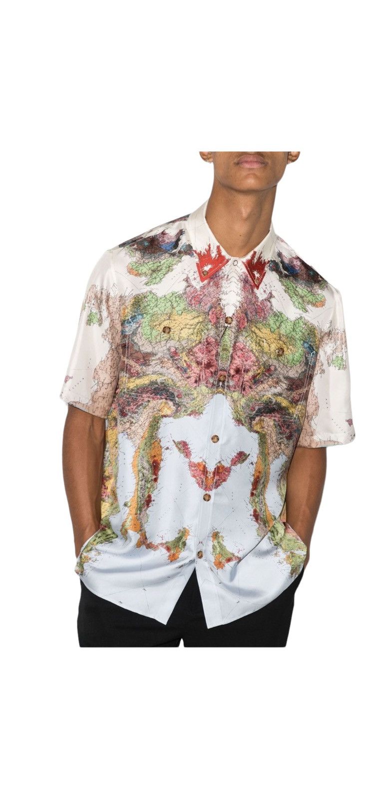 Burberry Blue Map Print Silk Shirt