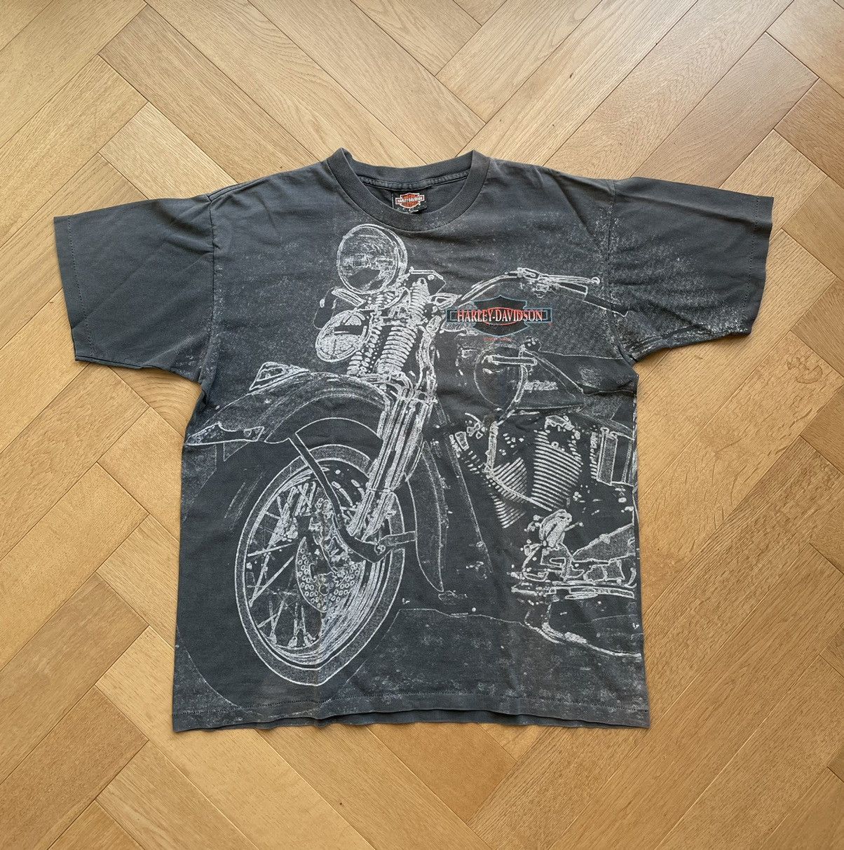 image of Harley Davidson Bike Aop T Shirt 1992 Holoubek in Black, Men's (Size Large)