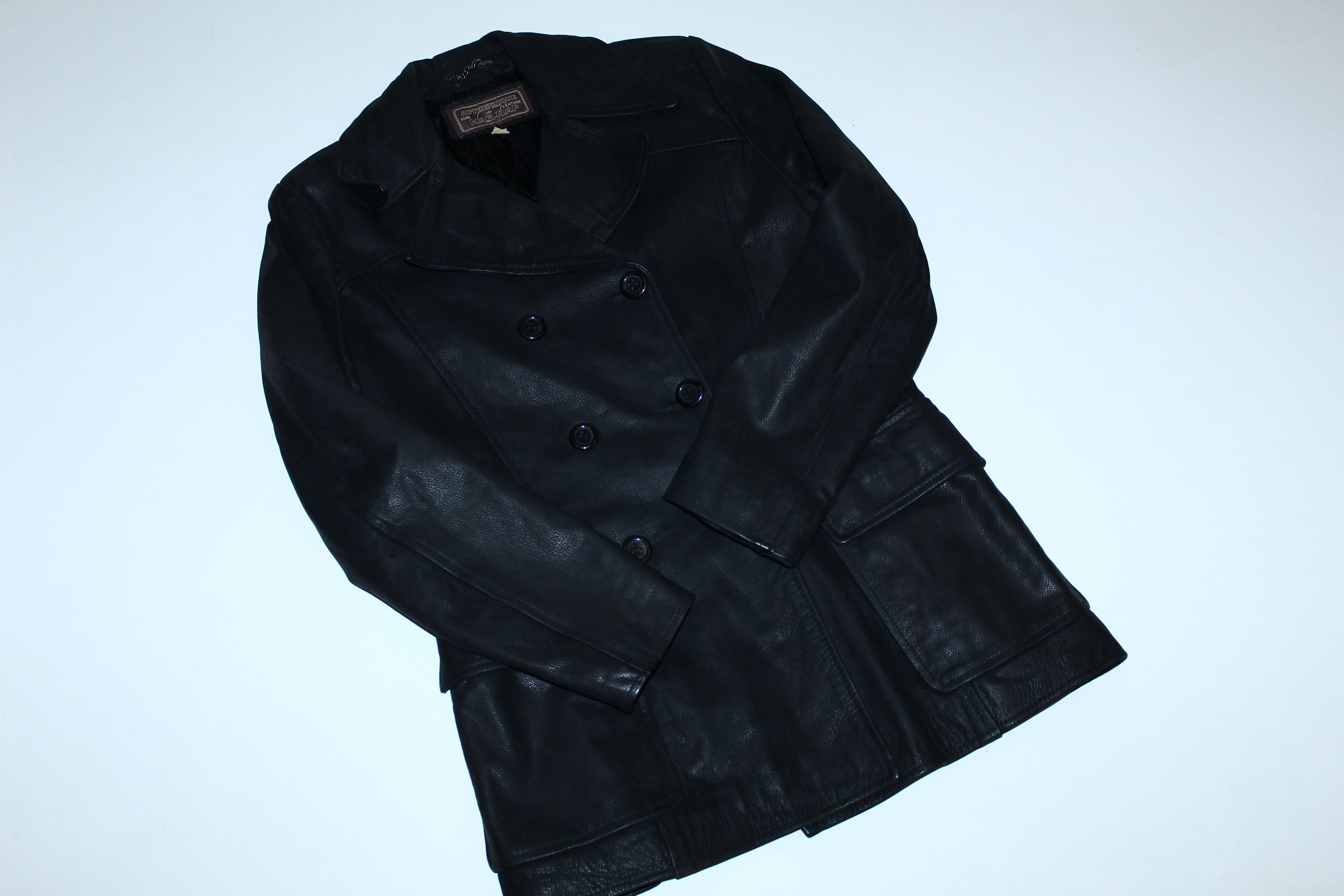 Genuine Leather VTG🔥 NAF NAF cuir de leather double breasted coat Size US S / EU 44-46 / 1 - 6 Thumbnail