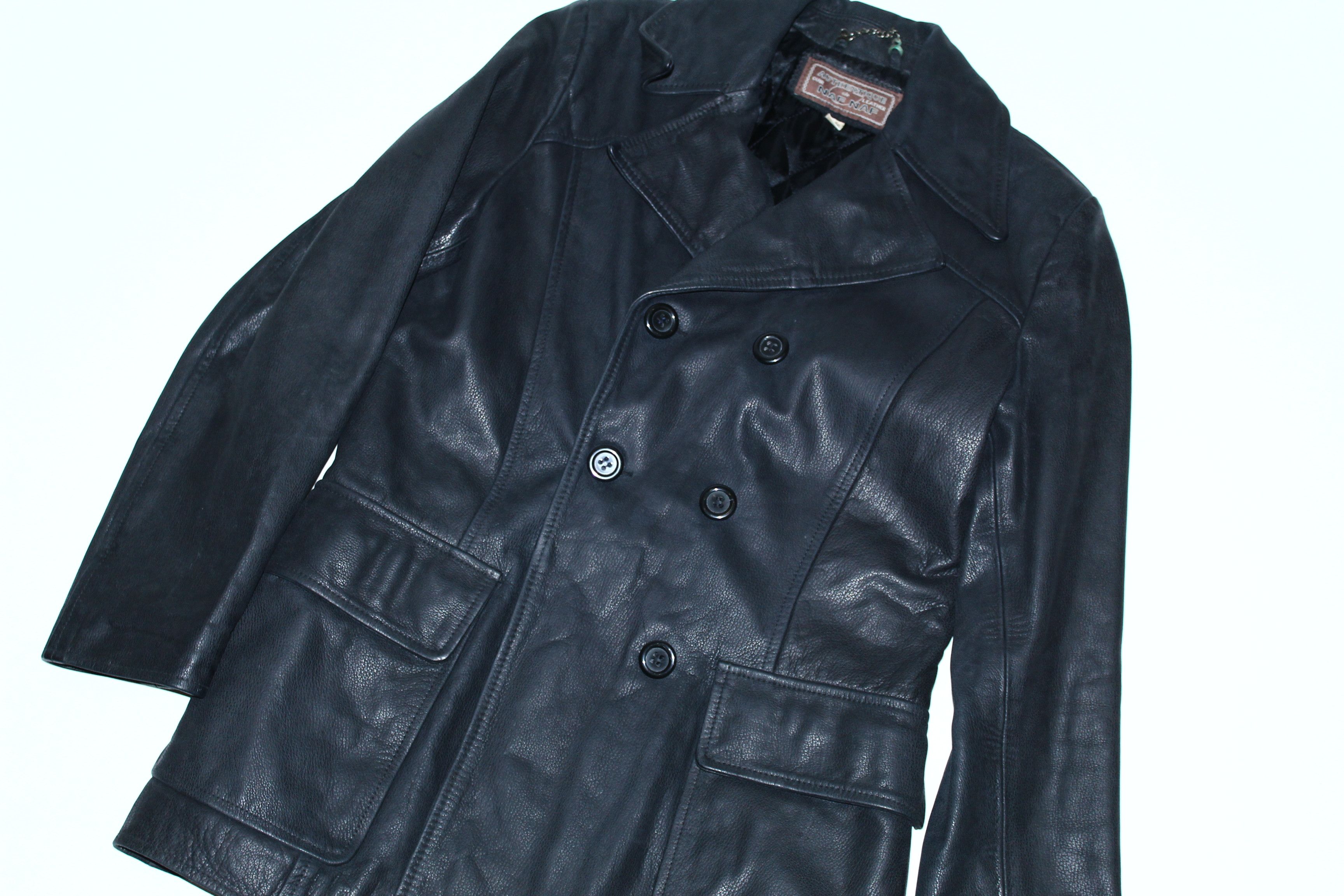 Genuine Leather VTG🔥 NAF NAF cuir de leather double breasted coat Size US S / EU 44-46 / 1 - 12 Thumbnail