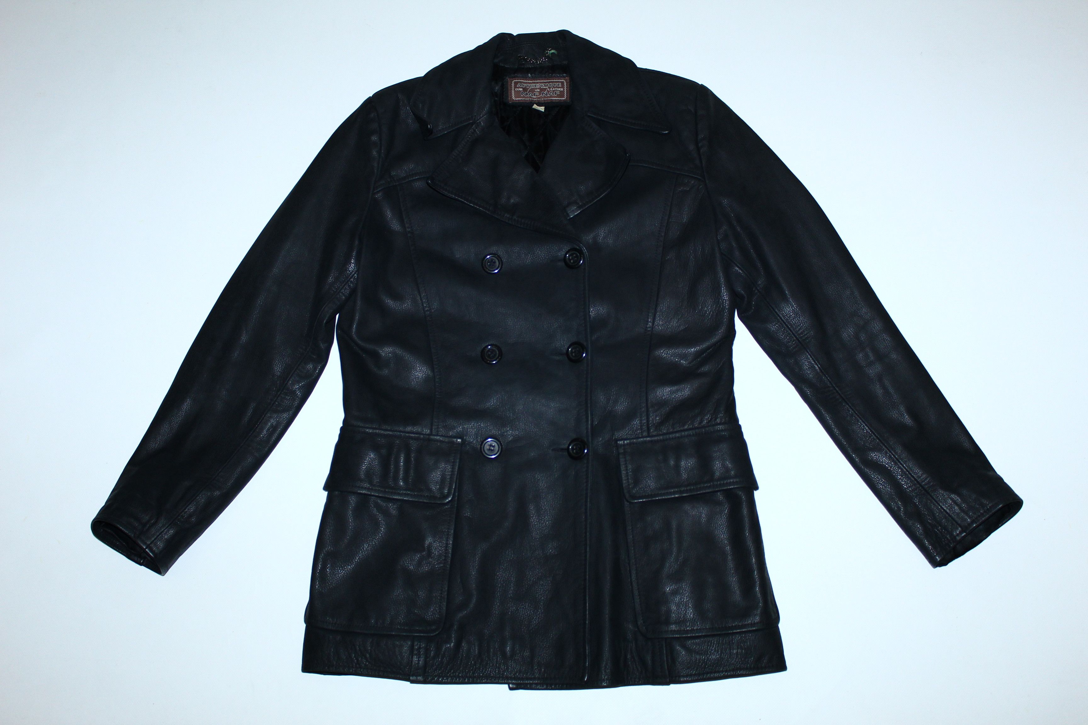 Genuine Leather VTG🔥 NAF NAF cuir de leather double breasted coat Size US S / EU 44-46 / 1 - 3 Thumbnail